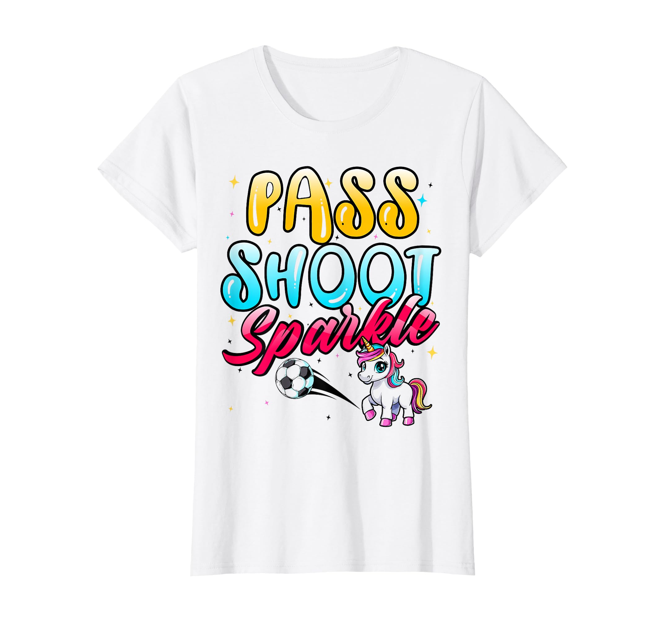 Pass Shoot Sparkle Soccer Fan Unicorn T-Shirt - Novelty Apparel for Adults - T-Shirt, Sweatshirt, Hoodie