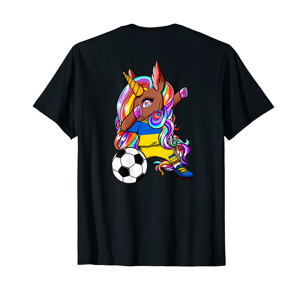 Dabbing Brown Skin Unicorn Ukraine Soccer T-Shirt - Unique Graphic Unisex - T-Shirt, Sweatshirt, Hoodie