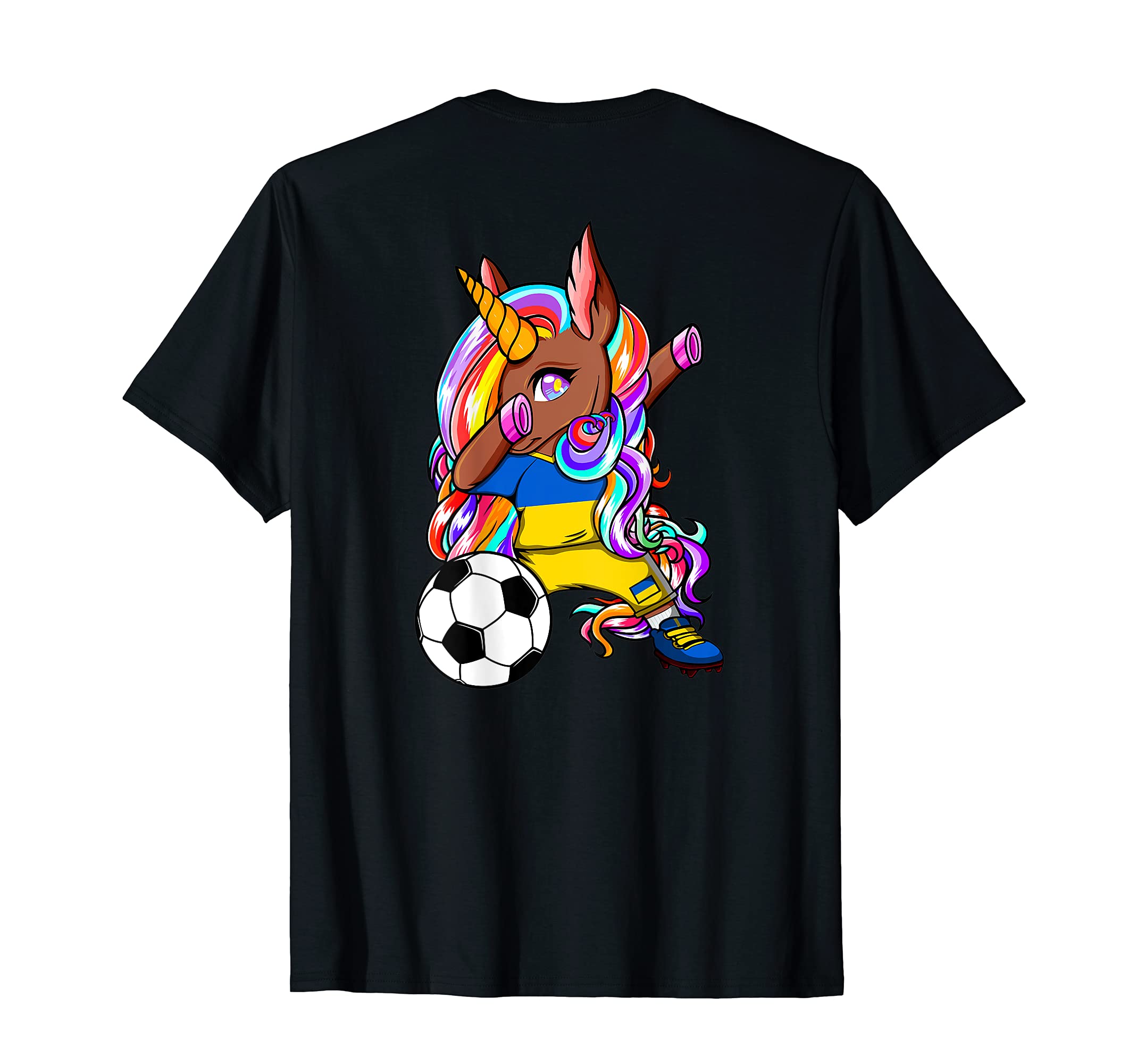 Dabbing Brown Skin Unicorn Ukraine Soccer T-Shirt - Unique Graphic Unisex - T-Shirt, Sweatshirt, Hoodie