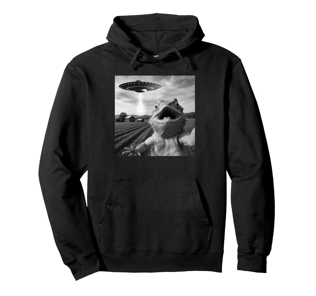 Funny Bearded Dragon Selfie Alien Ufo Hoodie - Fun Novelty Design Men Women - T-Shirt, Sweatshirt, Hoodie