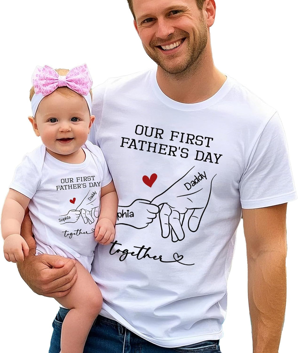 Custom Our First Fathers Day Together Matching - Adult & Kids T-Shirts, Sweatshirts & Hoodies apparel design preview 1