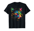 Colorful Cat Womens Cat Lovers Small T-Shirt - Trendy Graphic for Adults - T-Shirt, Sweatshirt, Hoodie