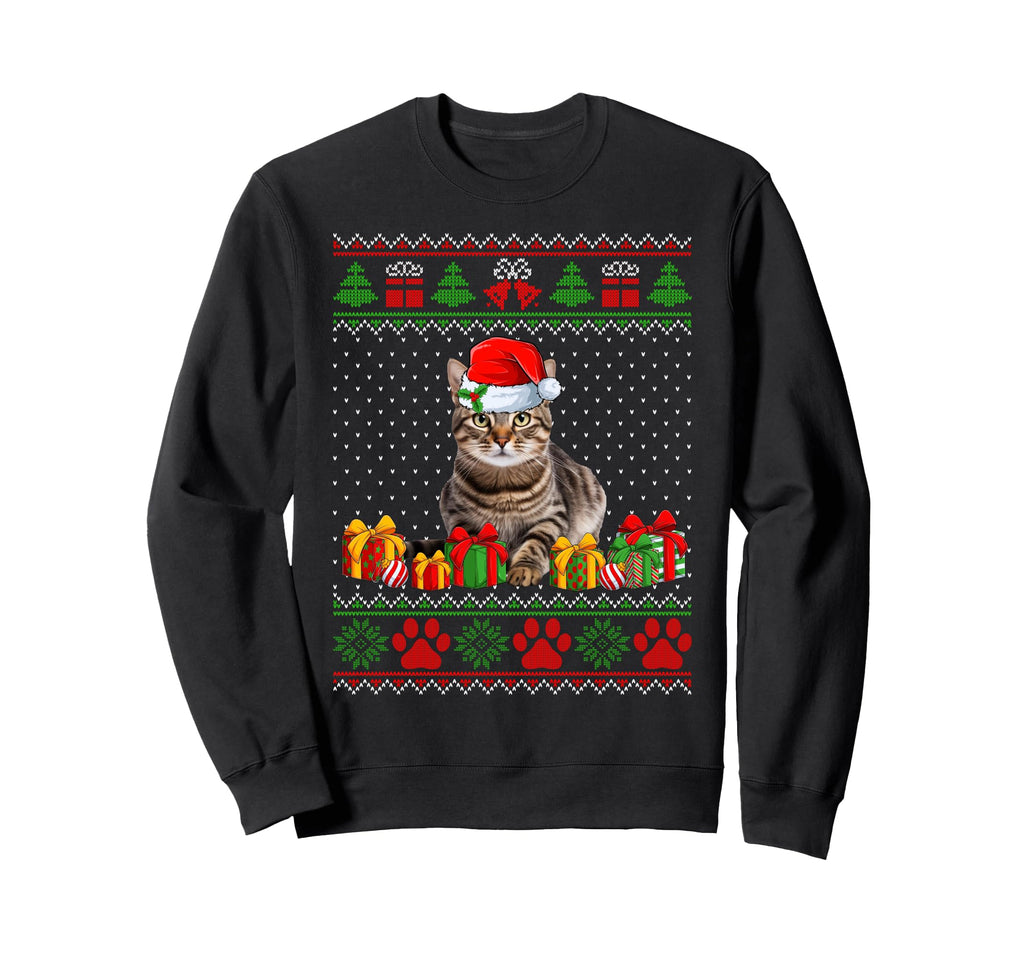 Funny Tabby Cat Santa Hat Ugly Pjs Sweatshirt - Streetwear Style for Adults - T-Shirt, Sweatshirt, Hoodie