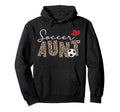 Soccer Aunt Soccer Player Auntie Leopard Hoodie - Graphic Print Unisex - T-Shirt, Sweatshirt, Hoodie