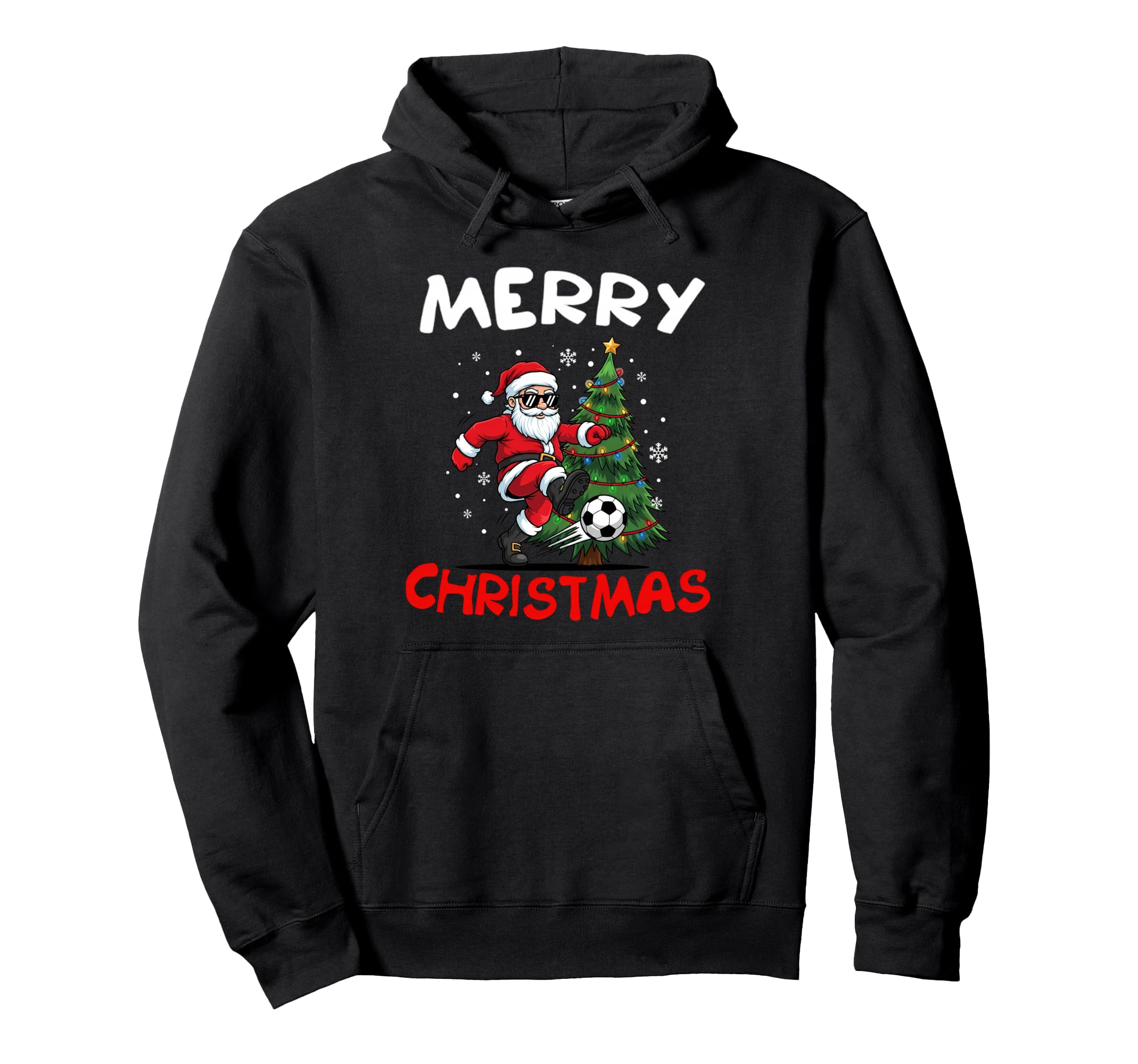Merry Santa Playing Soccer Lover Hoodie - Graphic Print Unisex - T-Shirt, Sweatshirt, Hoodie