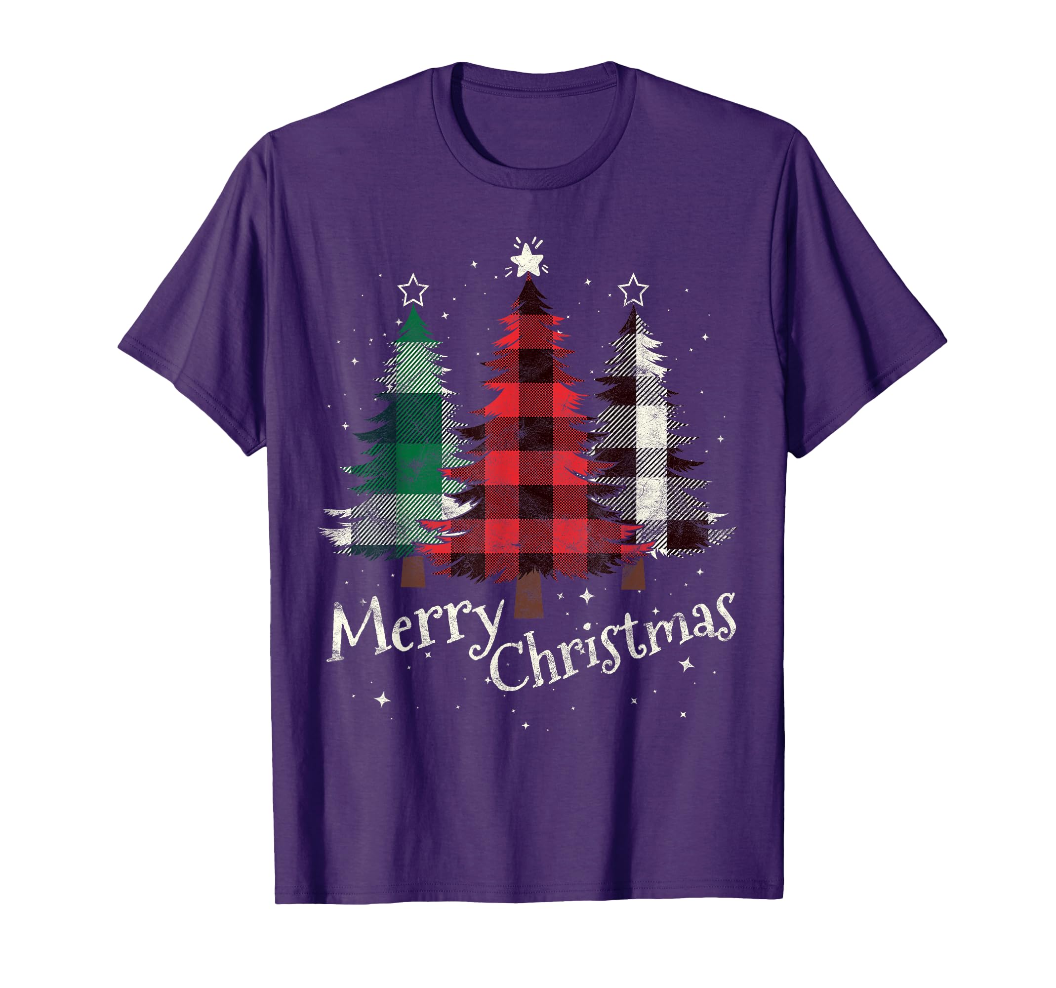 Merry Three Trees Buffalo Plaid Gift T-Shirt - Novelty Apparel for Adults - T-Shirt, Sweatshirt, Hoodie