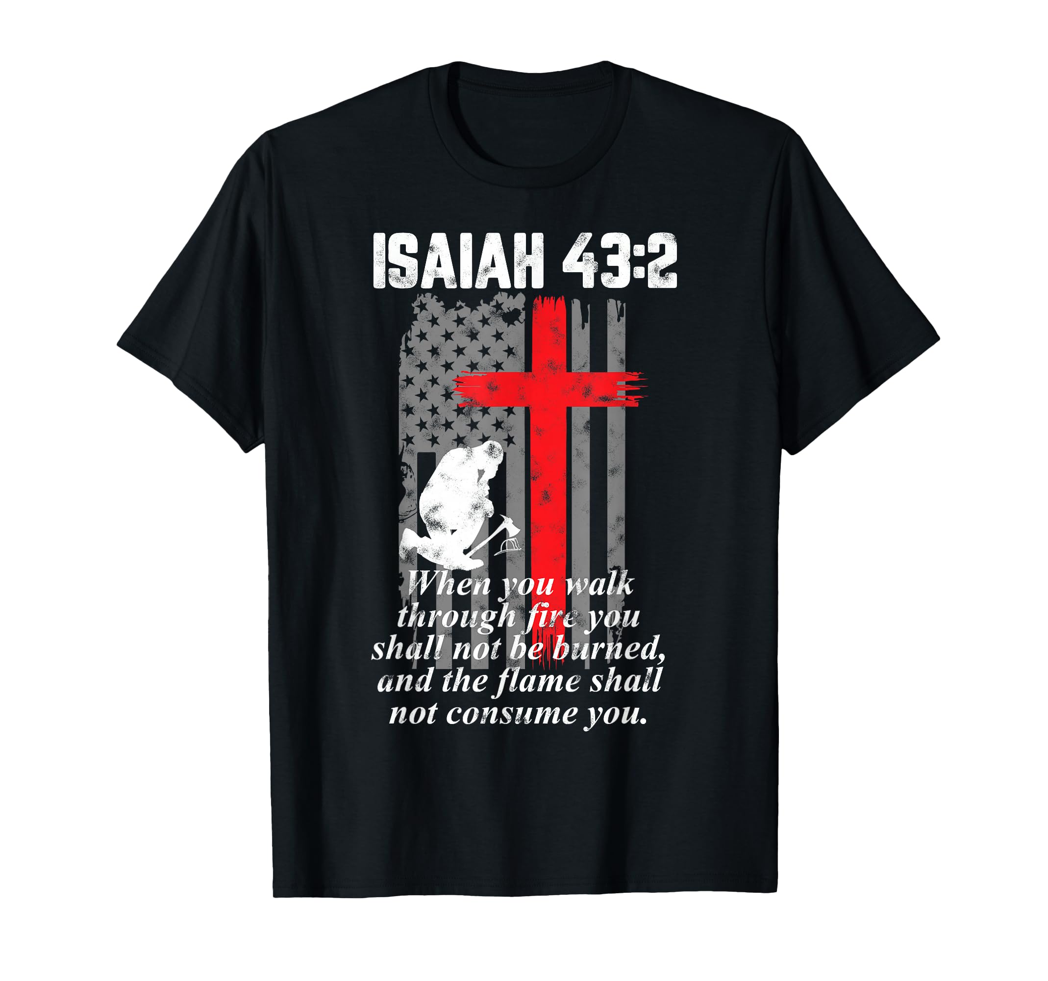 Thin Red Line Firefighter Cross Bible T-Shirt - Graphic Print Men Women - T-Shirt, Sweatshirt, Hoodie
