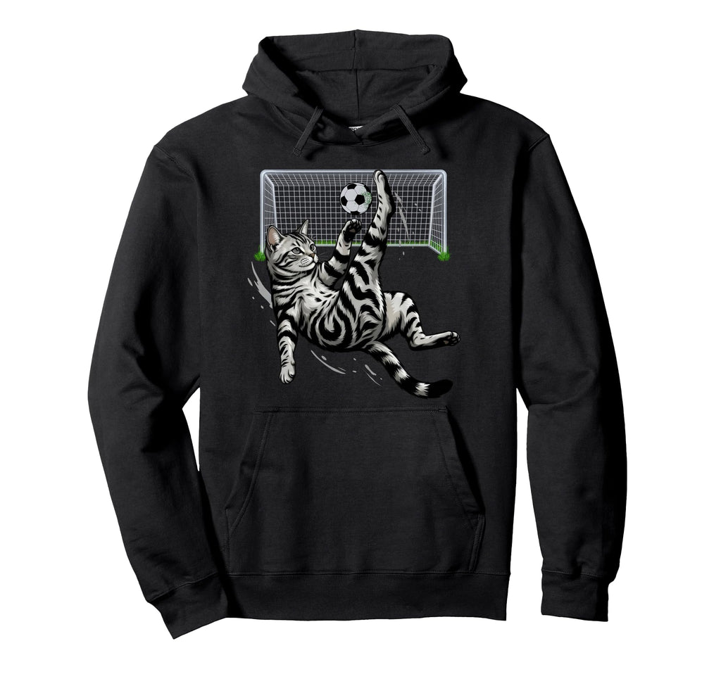 Funny Tabby Cat Soccer Bicycle Kick Hoodie - Custom Art Print for Adults - T-Shirt, Sweatshirt, Hoodie