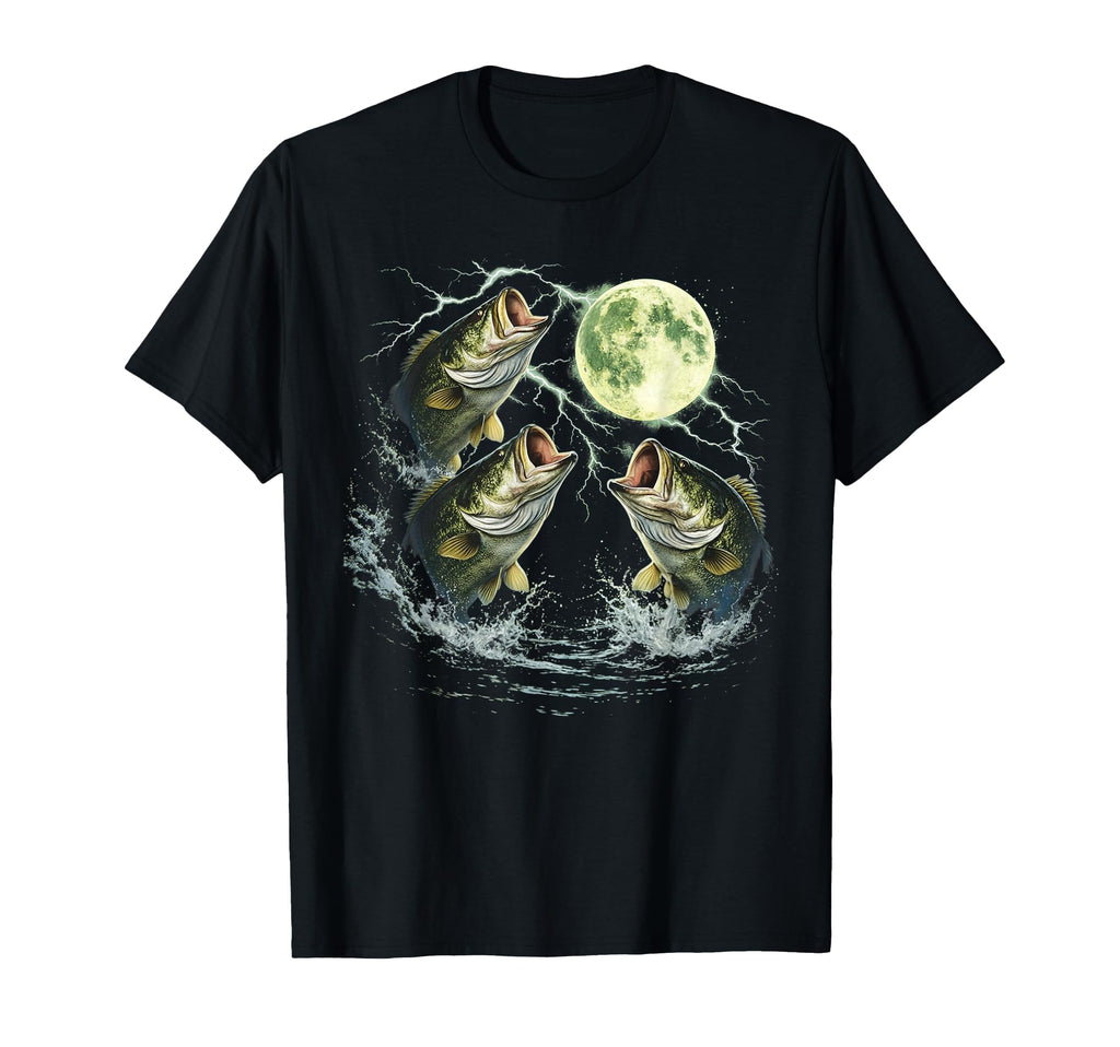 Bass Fish Howling To Moon Angler T-Shirt - Graphic Print for Adults - T-Shirt, Sweatshirt, Hoodie
