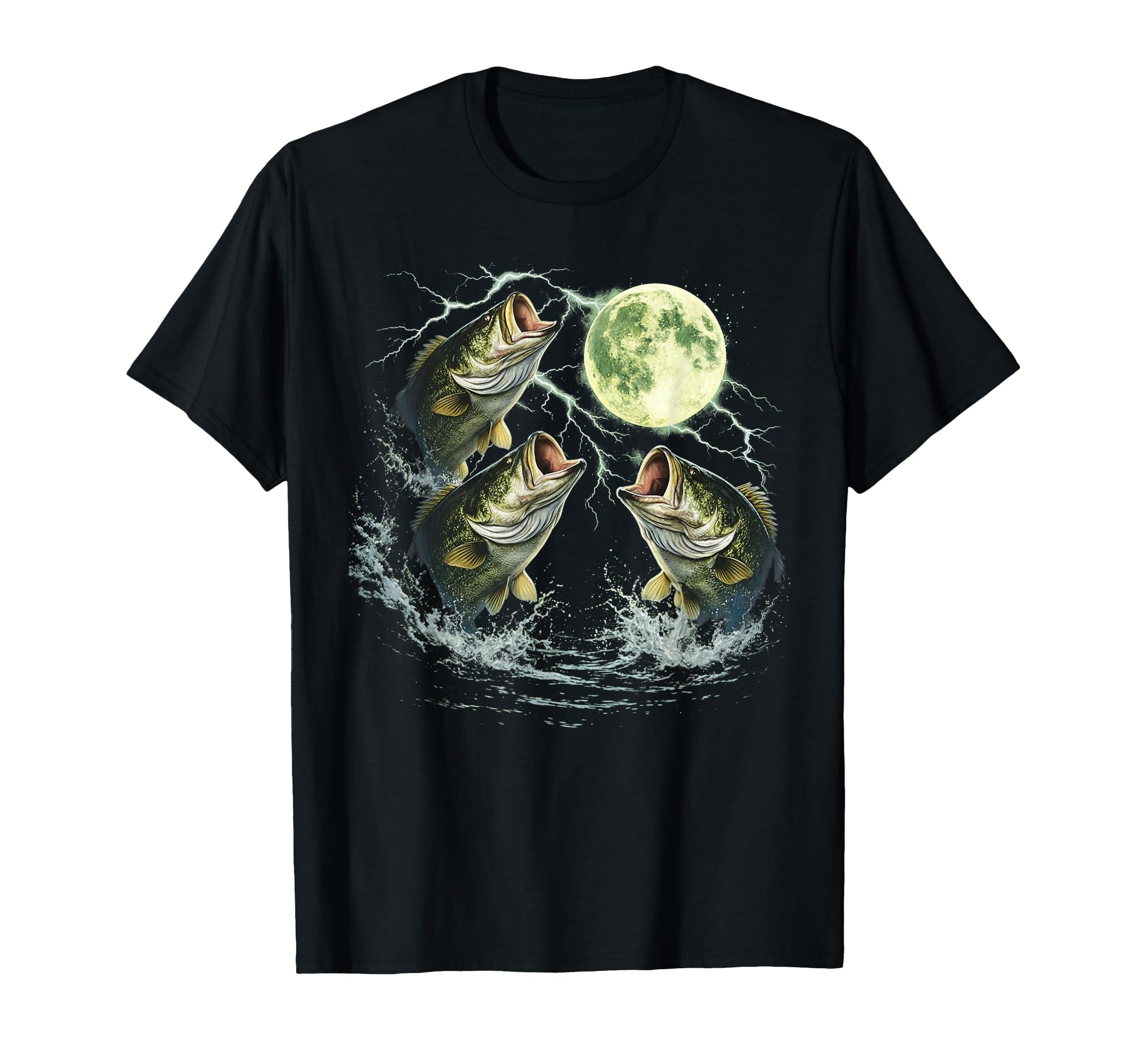 Bass Fish Howling To Moon Angler T-Shirt - Graphic Print for Adults - T-Shirt, Sweatshirt, Hoodie