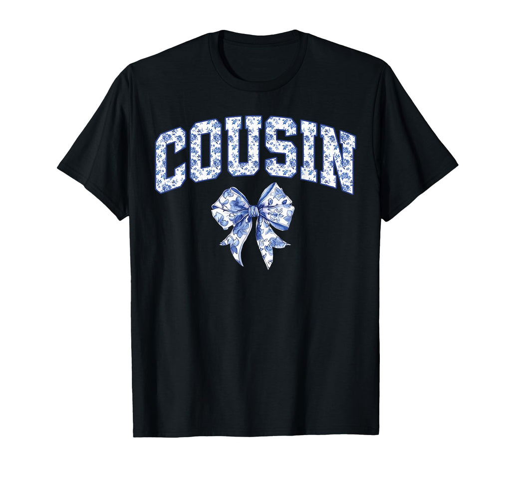 Cousin Coquette Toile Blue Bow T-Shirt - Streetwear Style for Adults - T-Shirt, Sweatshirt, Hoodie