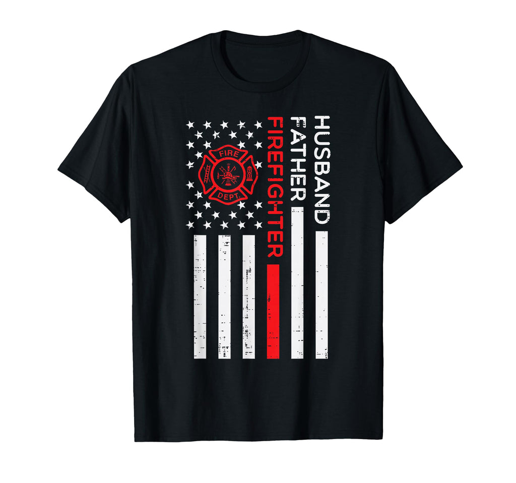 Husband Father Firefighter Us Flag T-Shirt - Unique Graphic for Adults - T-Shirt, Sweatshirt, Hoodie