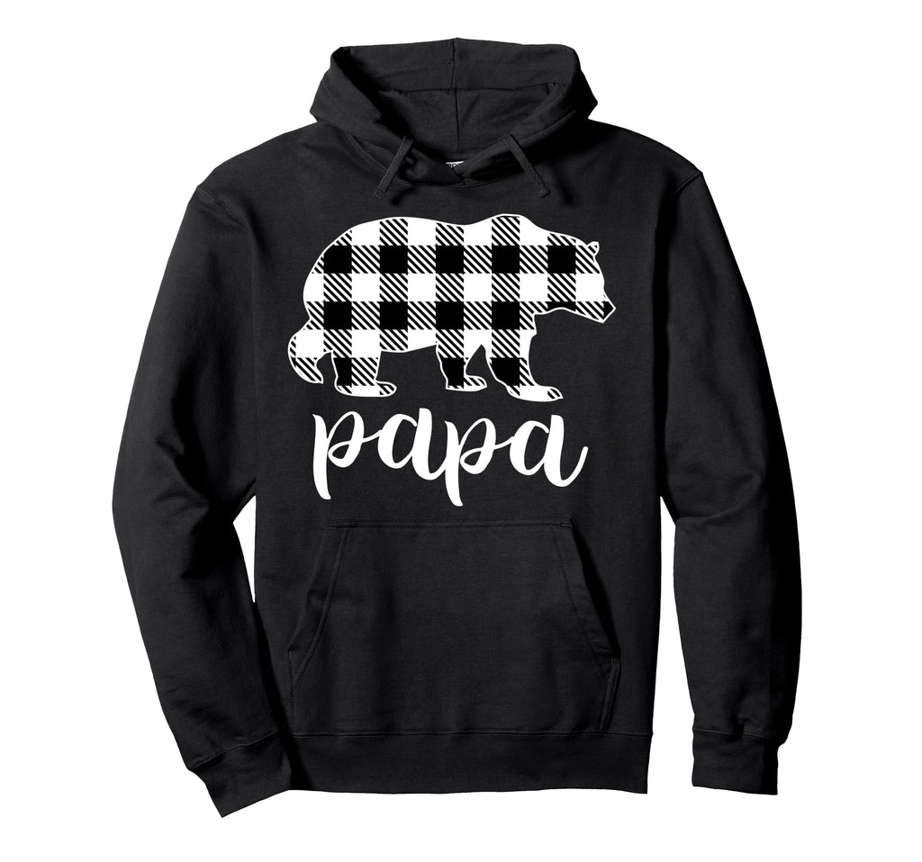 Papa Bear Grey Buffalo Plaid Bear Dad Hoodie - Graphic Print Unisex - T-Shirt, Sweatshirt, Hoodie