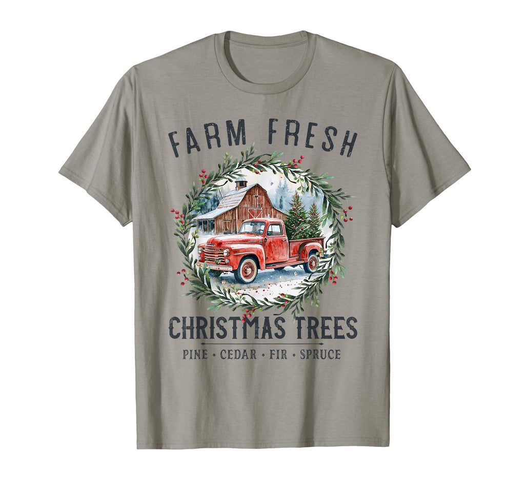 Farm Fresh Trees Red Truck And Barn T-Shirt - Streetwear Style for Adults - T-Shirt, Sweatshirt, Hoodie