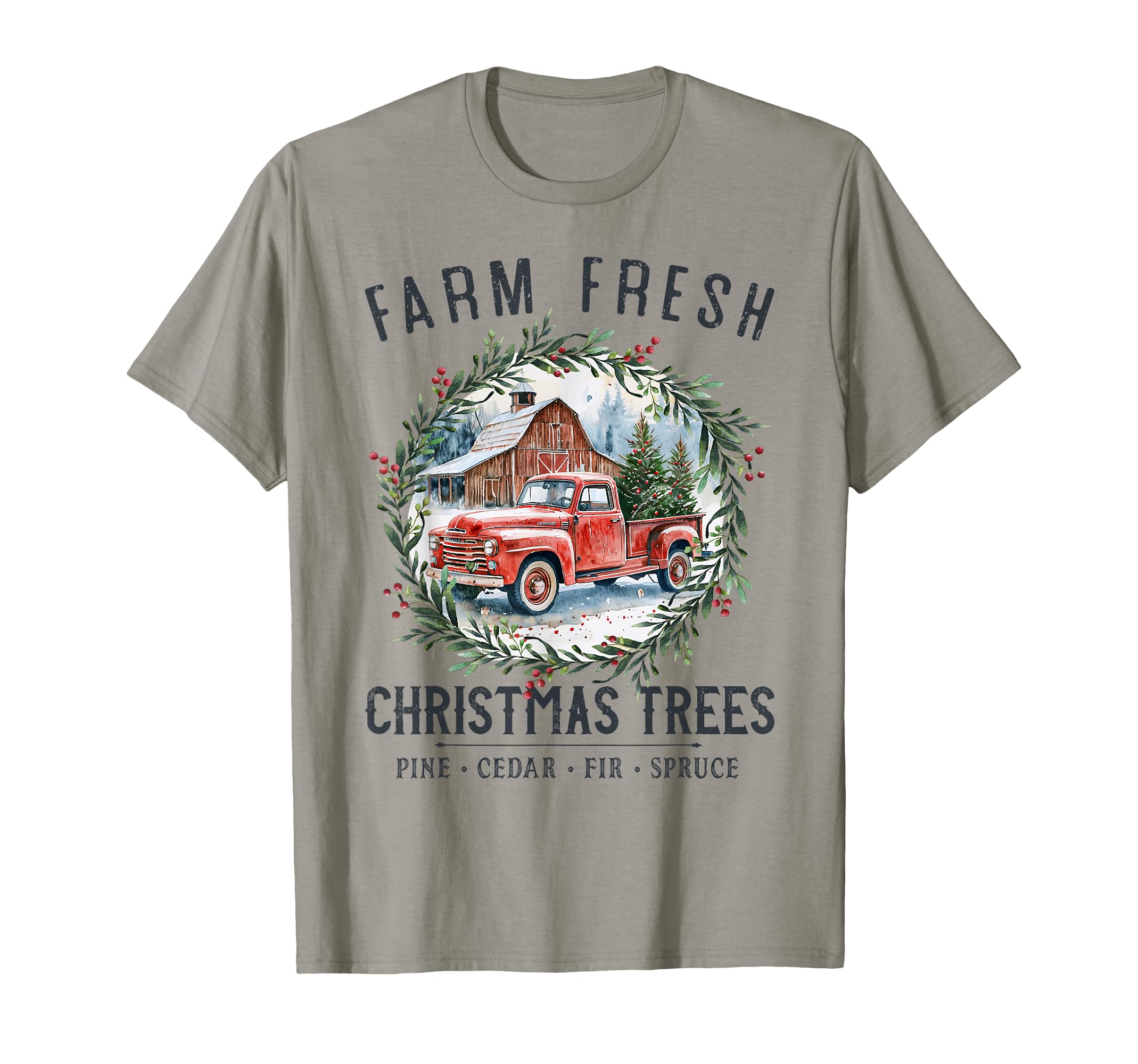 Farm Fresh Trees Red Truck And Barn T-Shirt - Streetwear Style for Adults - T-Shirt, Sweatshirt, Hoodie