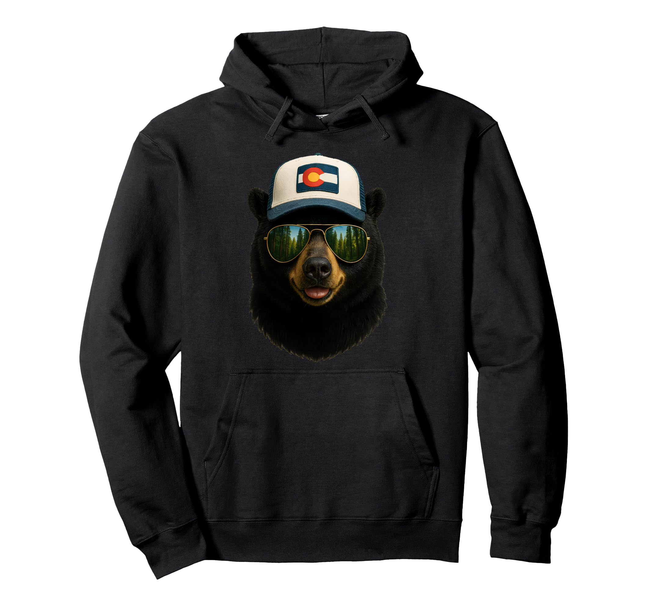 Colorado Black Bear Wearing Trucker Hat Hoodie - Minimalist Print Unisex - T-Shirt, Sweatshirt, Hoodie