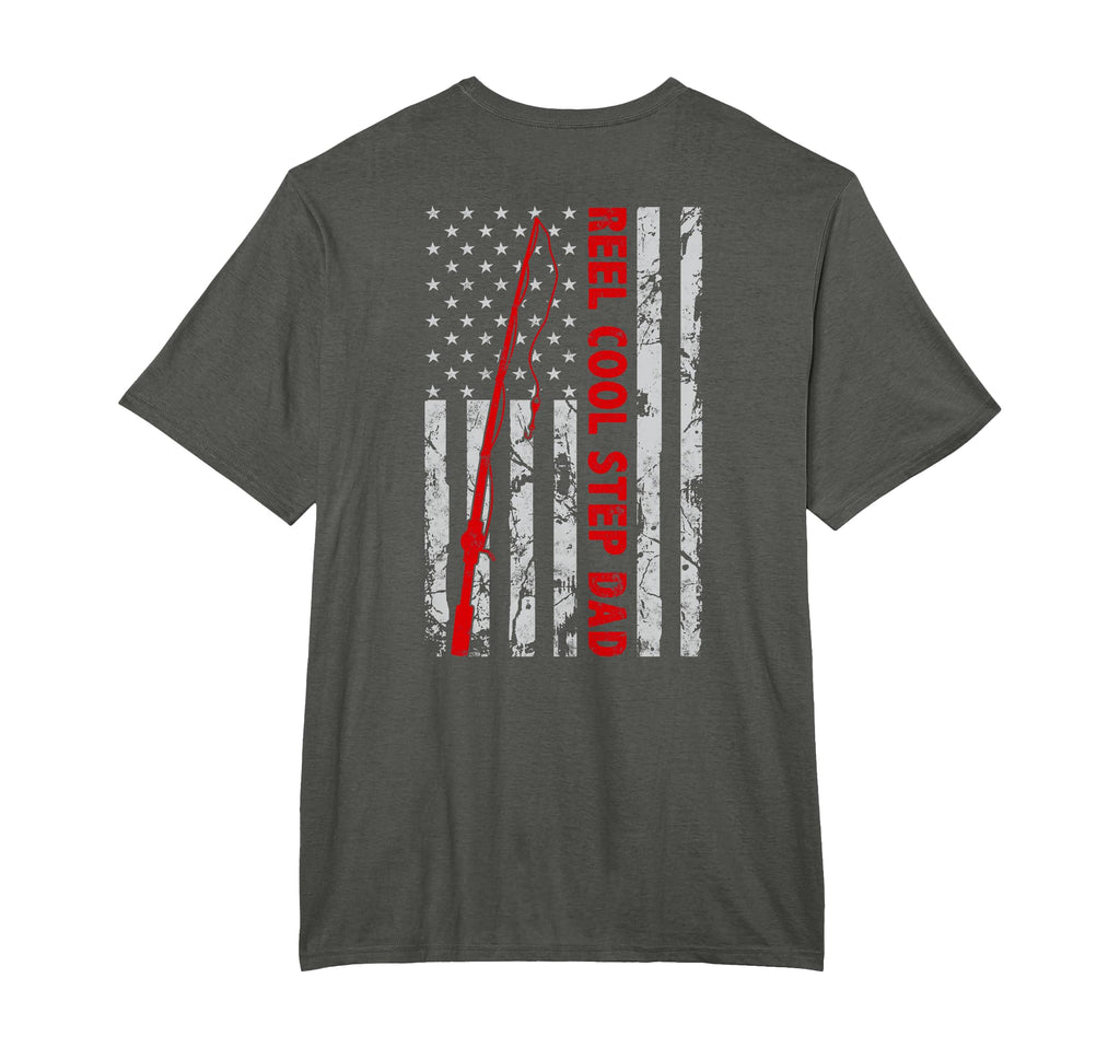 Reel Step Dad Fishing American Flag Gift T-Shirt - Novelty Apparel Unisex - T-Shirt, Sweatshirt, Hoodie