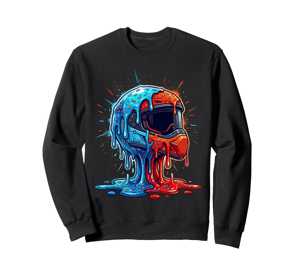 Melting Motocross Helmet Drippy Sweatshirt - Trendy Graphic Unisex - T-Shirt, Sweatshirt, Hoodie