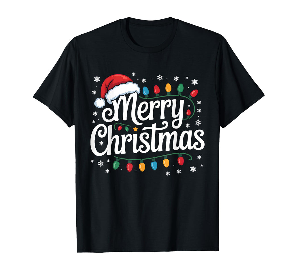 Merry Lights Red Santa Hat Family T-Shirt - Minimalist Print Unisex - T-Shirt, Sweatshirt, Hoodie