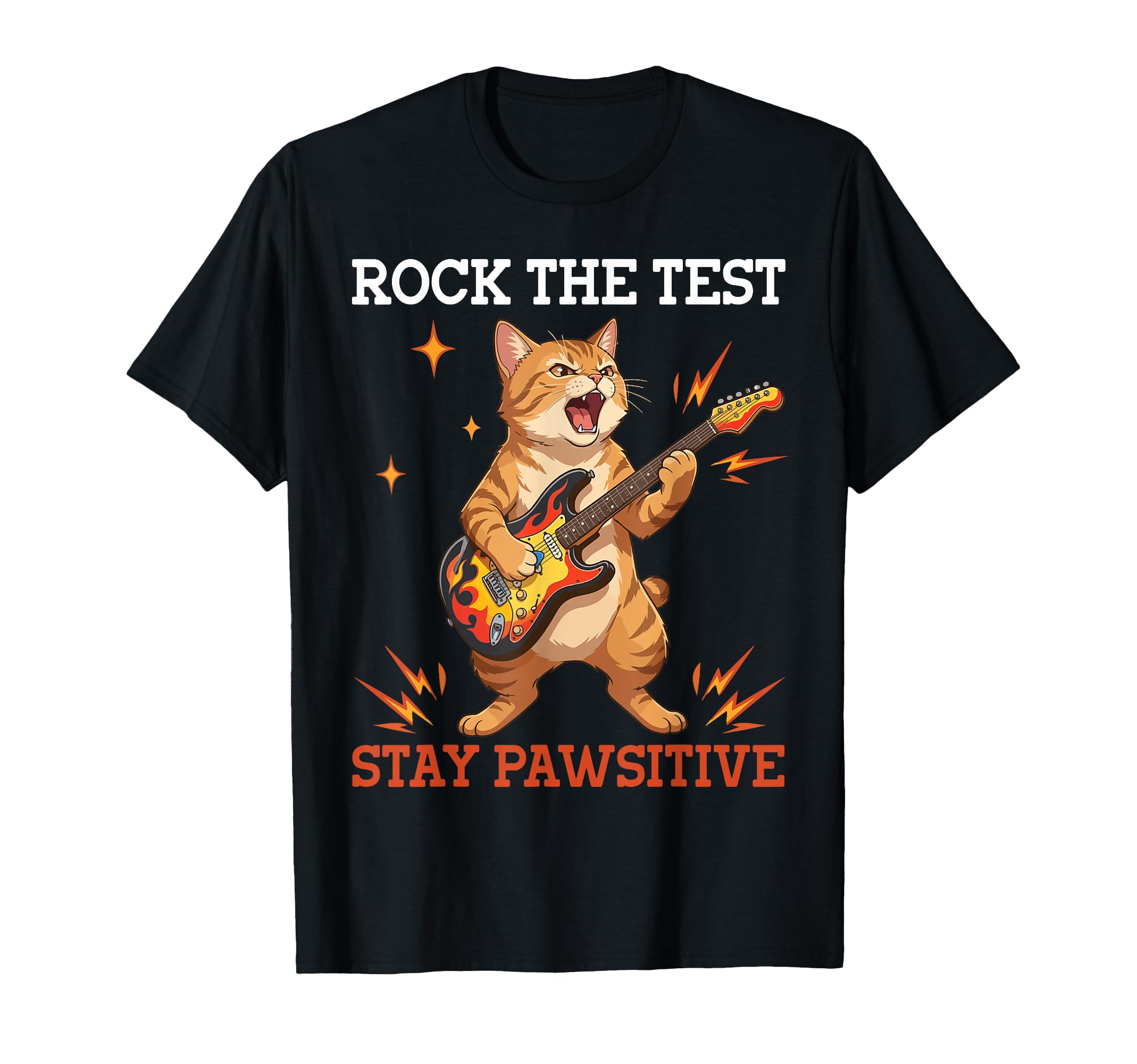 Manx Cat Playing Guitar Rock Test Stay T-Shirt - Novelty Apparel Men Women - T-Shirt, Sweatshirt, Hoodie