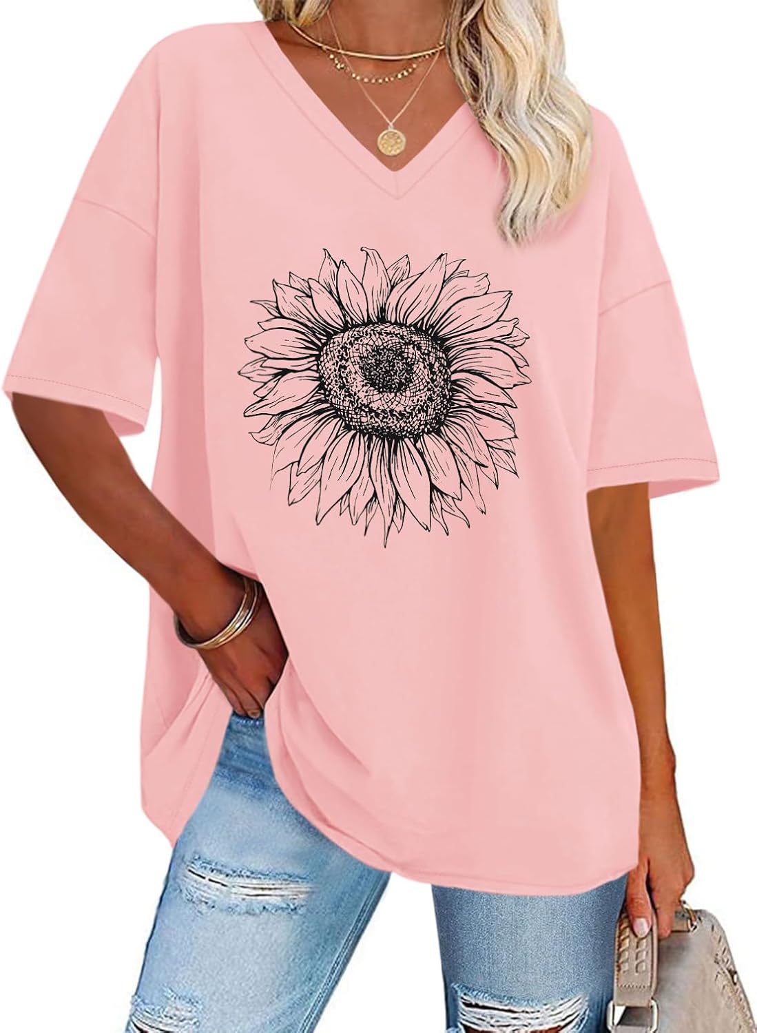 Oversized for Women V Neck Summer Graphic Casual - Adult & Kids T-Shirts, Sweatshirts & Hoodies apparel design preview 1
