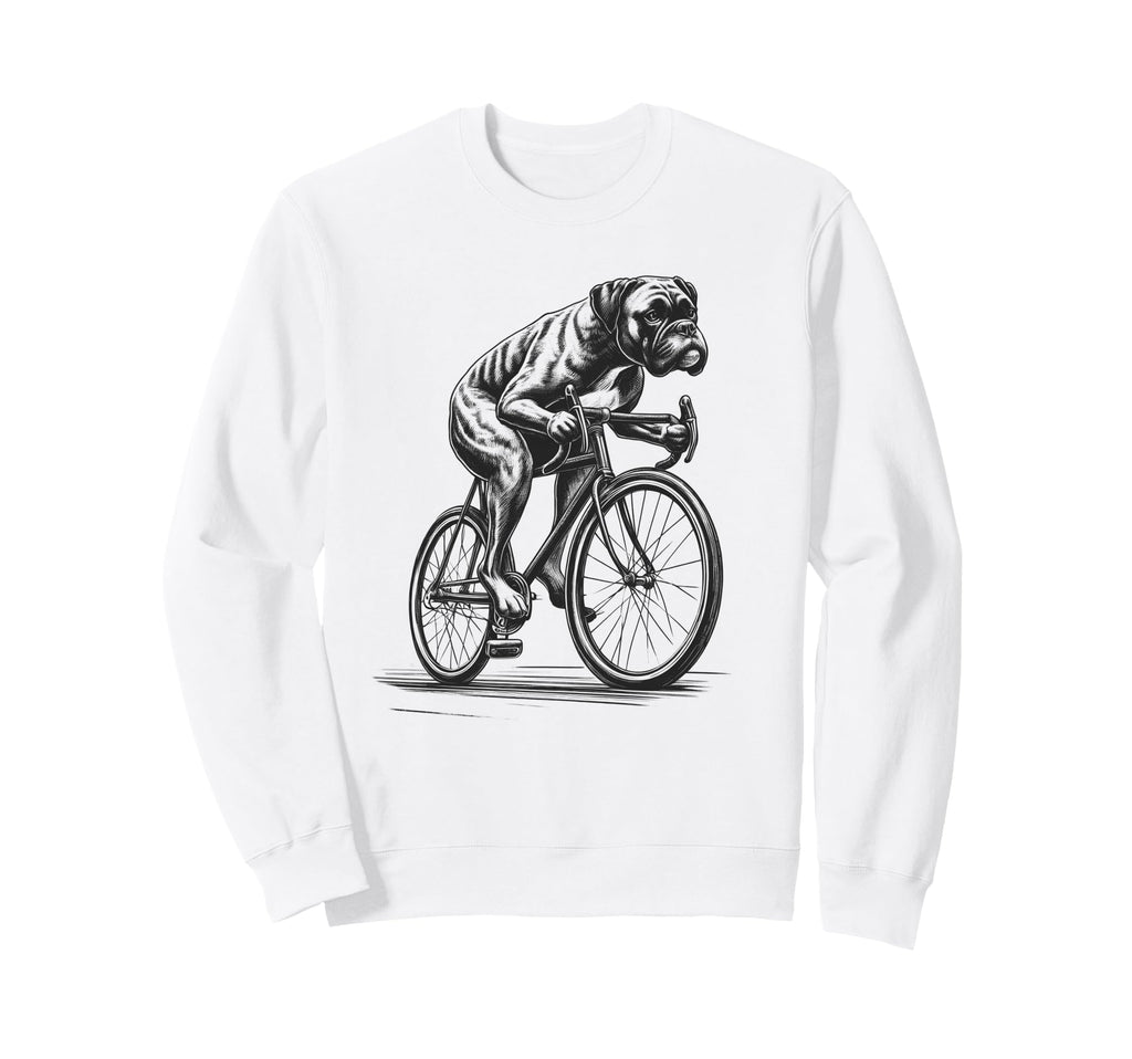 Boxer Dog Riding Bike Bicycle Biker Sweatshirt - Novelty Apparel Men Women - T-Shirt, Sweatshirt, Hoodie
