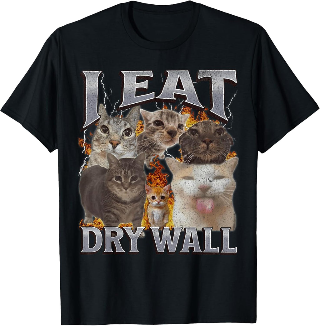 I Eat Drywall Funny Cat Meme Bootleg Graphic Men - Adult & Kids T-Shirts, Sweatshirts & Hoodies apparel design preview 1