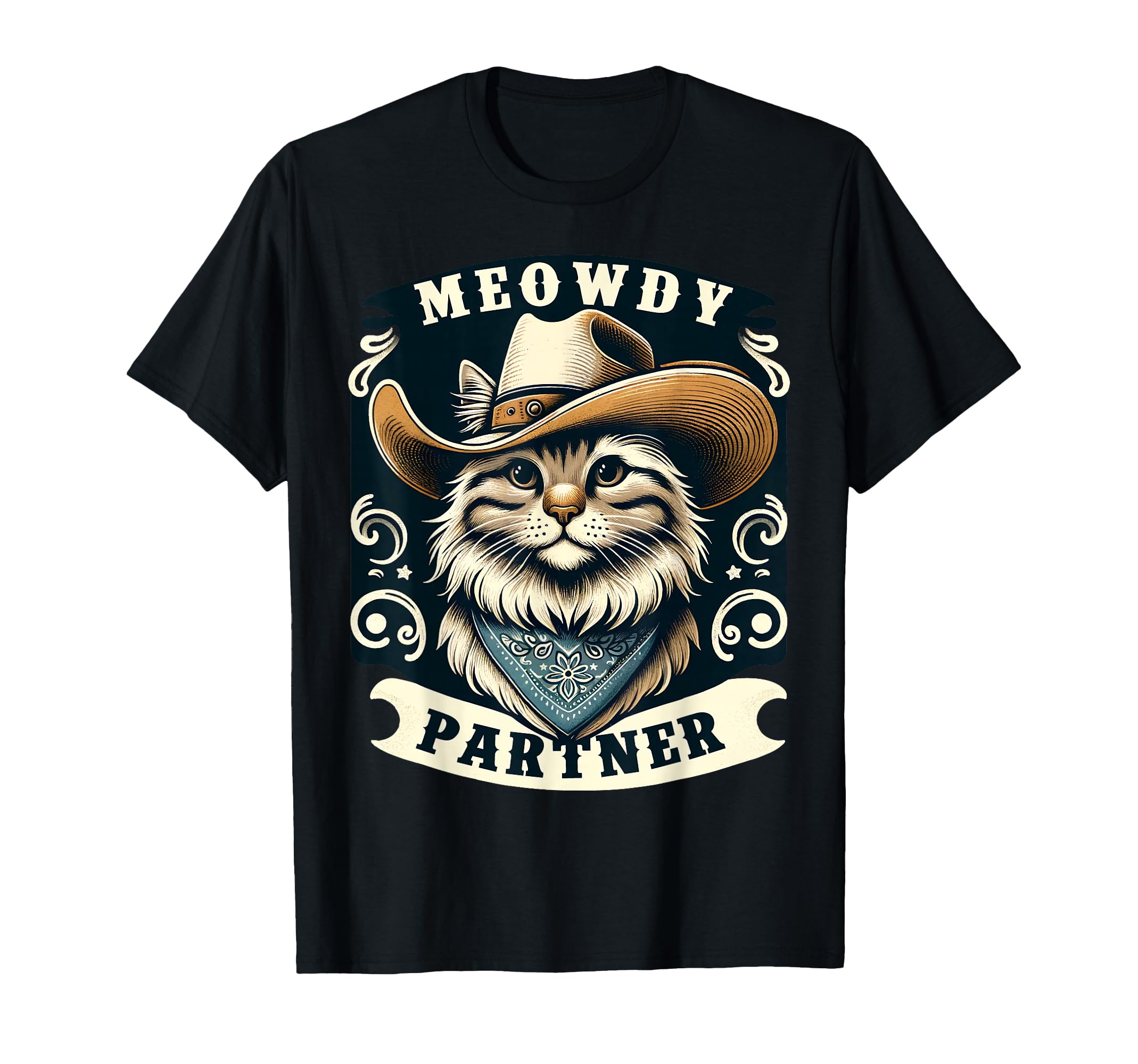 Meowdy Partner Cat Cowboy Hat Howdy Funny T-Shirt - Graphic Print Unisex - T-Shirt, Sweatshirt, Hoodie