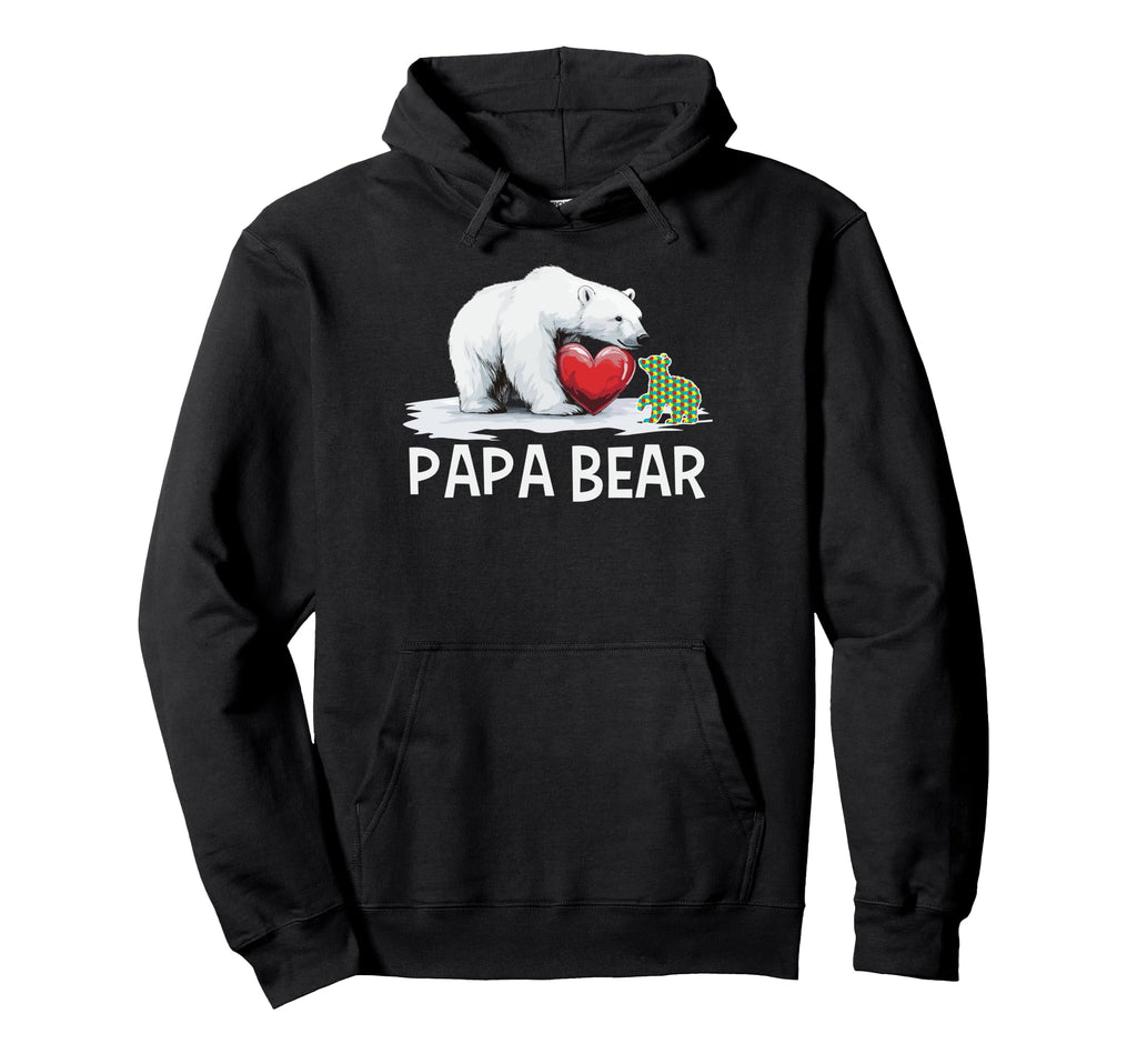 Papa Bear Autism Awareness Red Heart Hoodie - Casual Everyday Wear Unisex - T-Shirt, Sweatshirt, Hoodie