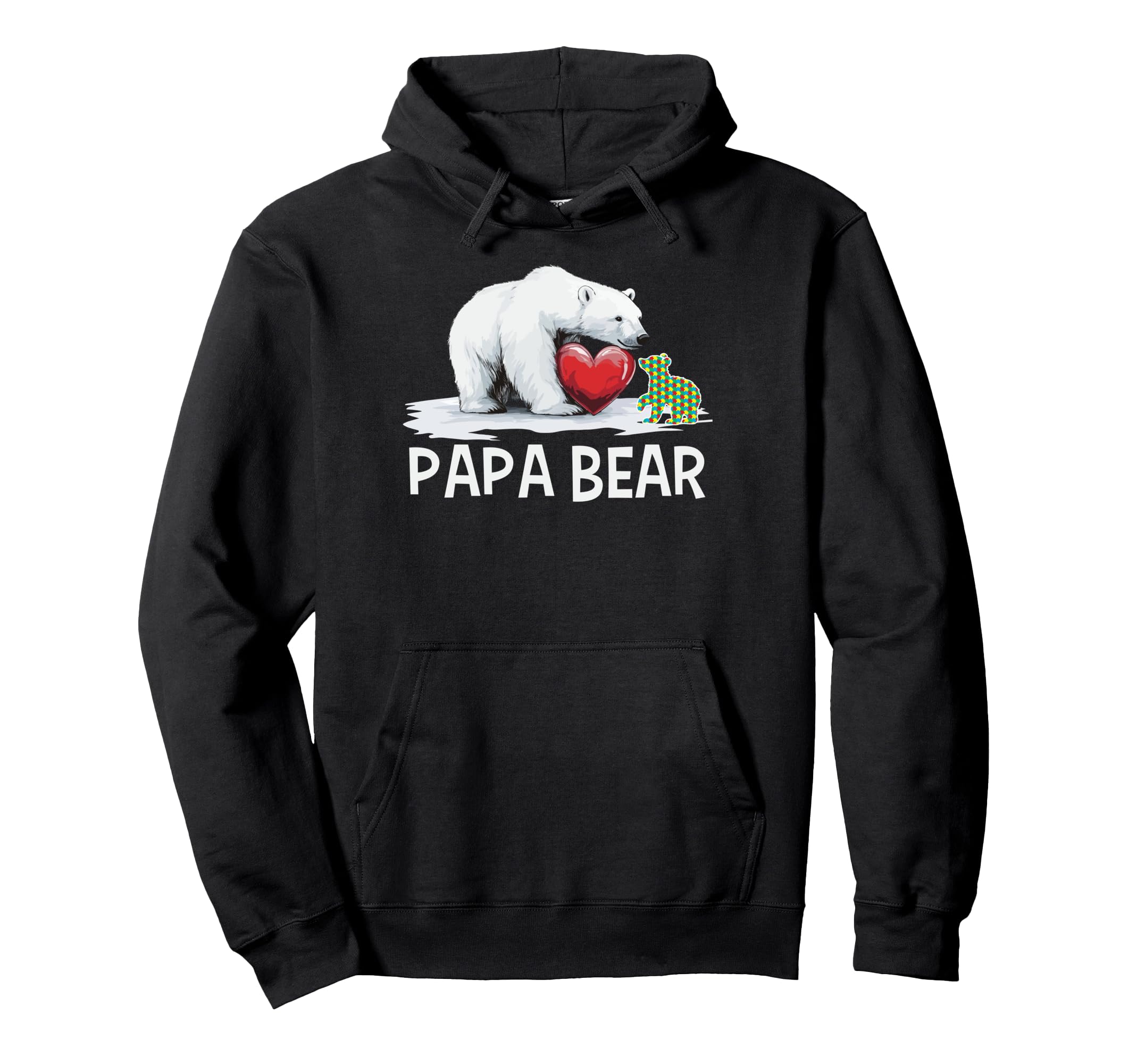 Papa Bear Autism Awareness Red Heart Hoodie - Casual Everyday Wear Unisex - T-Shirt, Sweatshirt, Hoodie
