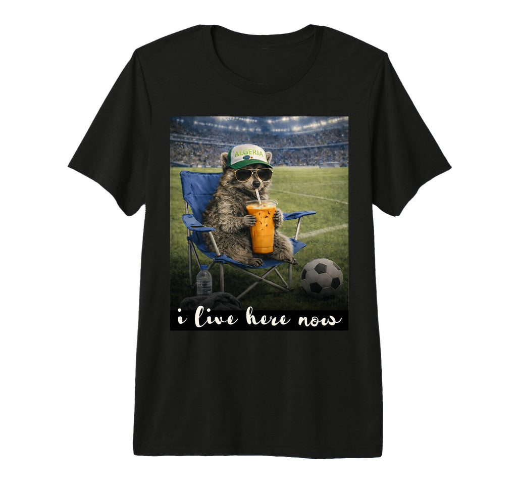 Funny Raccoon Algeria Soccer Fan T-Shirt - Trendy Graphic for Adults - T-Shirt, Sweatshirt, Hoodie