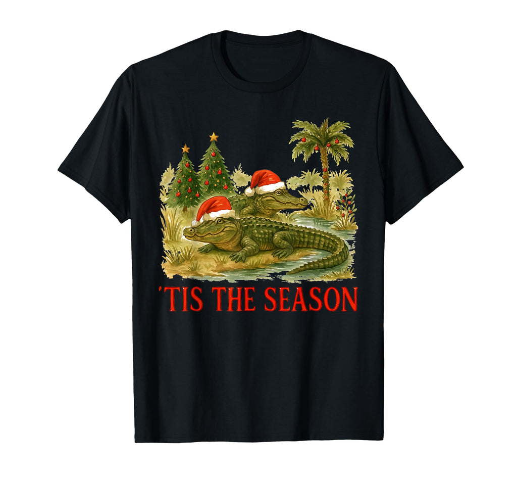Tis Season Alligator Santa Hat T-Shirt - Trendy Graphic Men Women - T-Shirt, Sweatshirt, Hoodie