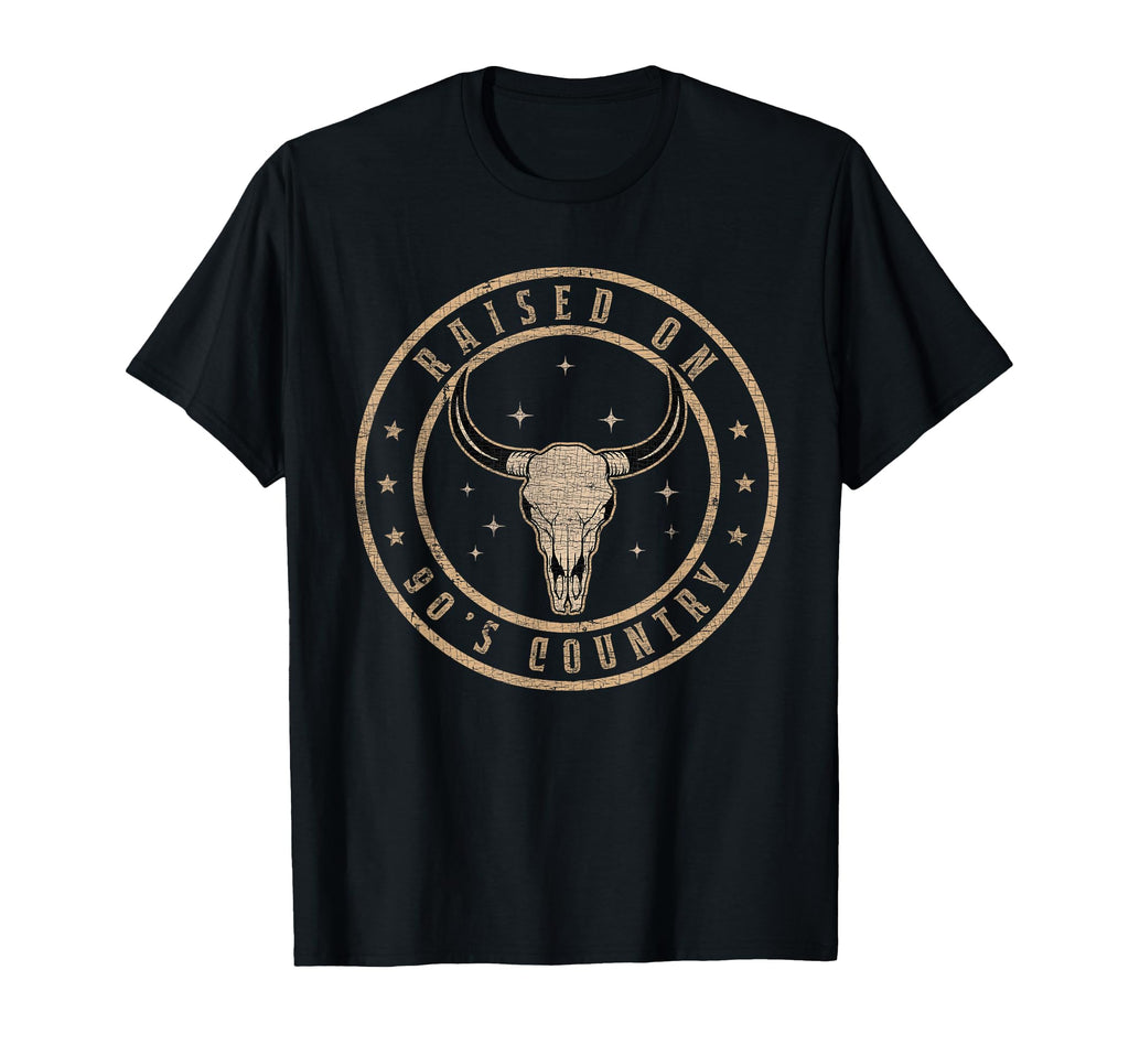 Raised 90S Country Bull Skull Western T-Shirt - Streetwear Style Men Women - T-Shirt, Sweatshirt, Hoodie