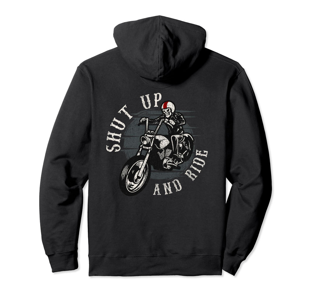 Shut Up And Ride Skeleton Motorcycle Hoodie - Minimalist Print Unisex - T-Shirt, Sweatshirt, Hoodie
