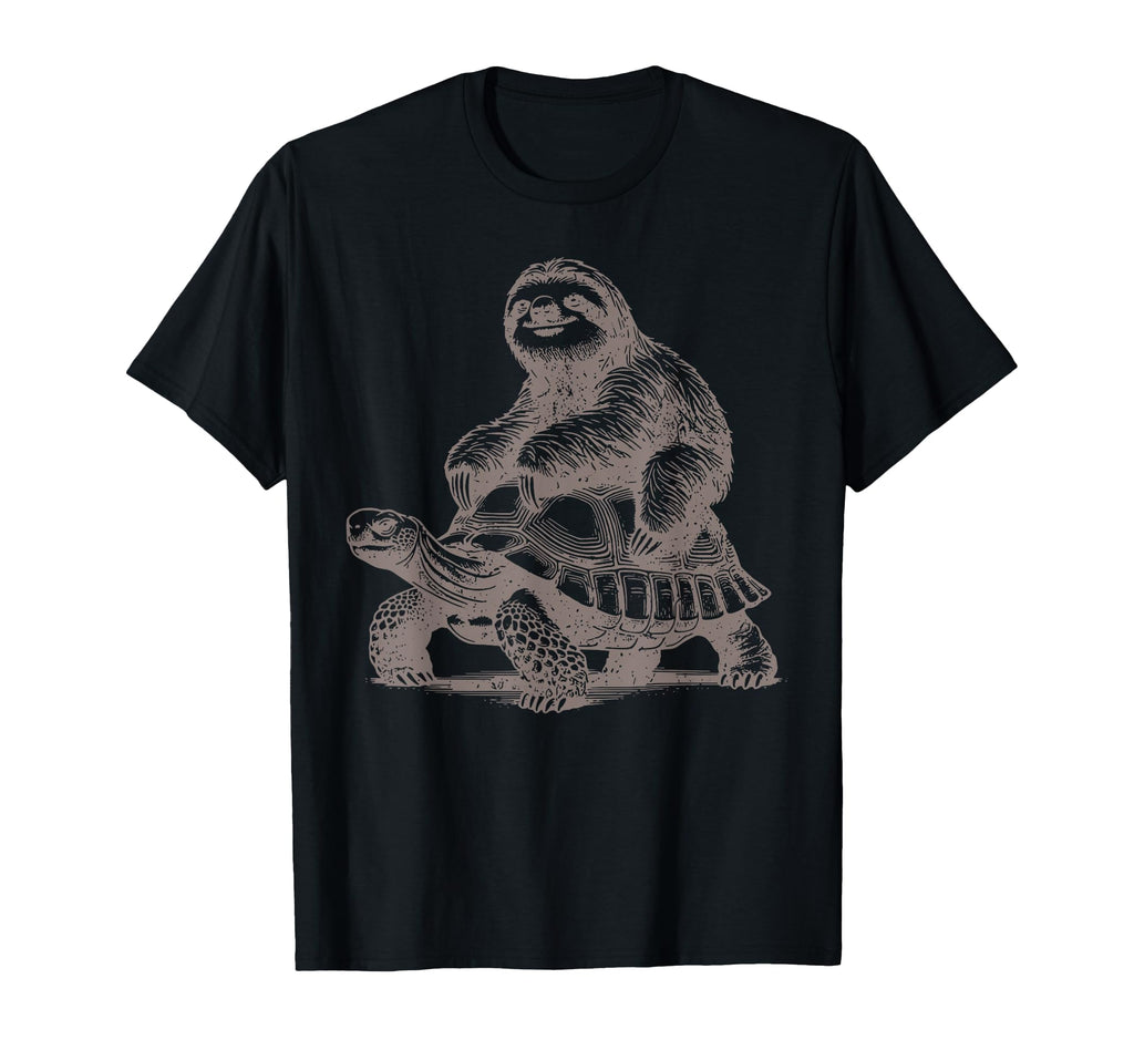 Sloth Riding Tortoise Adventure Animal T-Shirt - Minimalist Print Men Women - T-Shirt, Sweatshirt, Hoodie