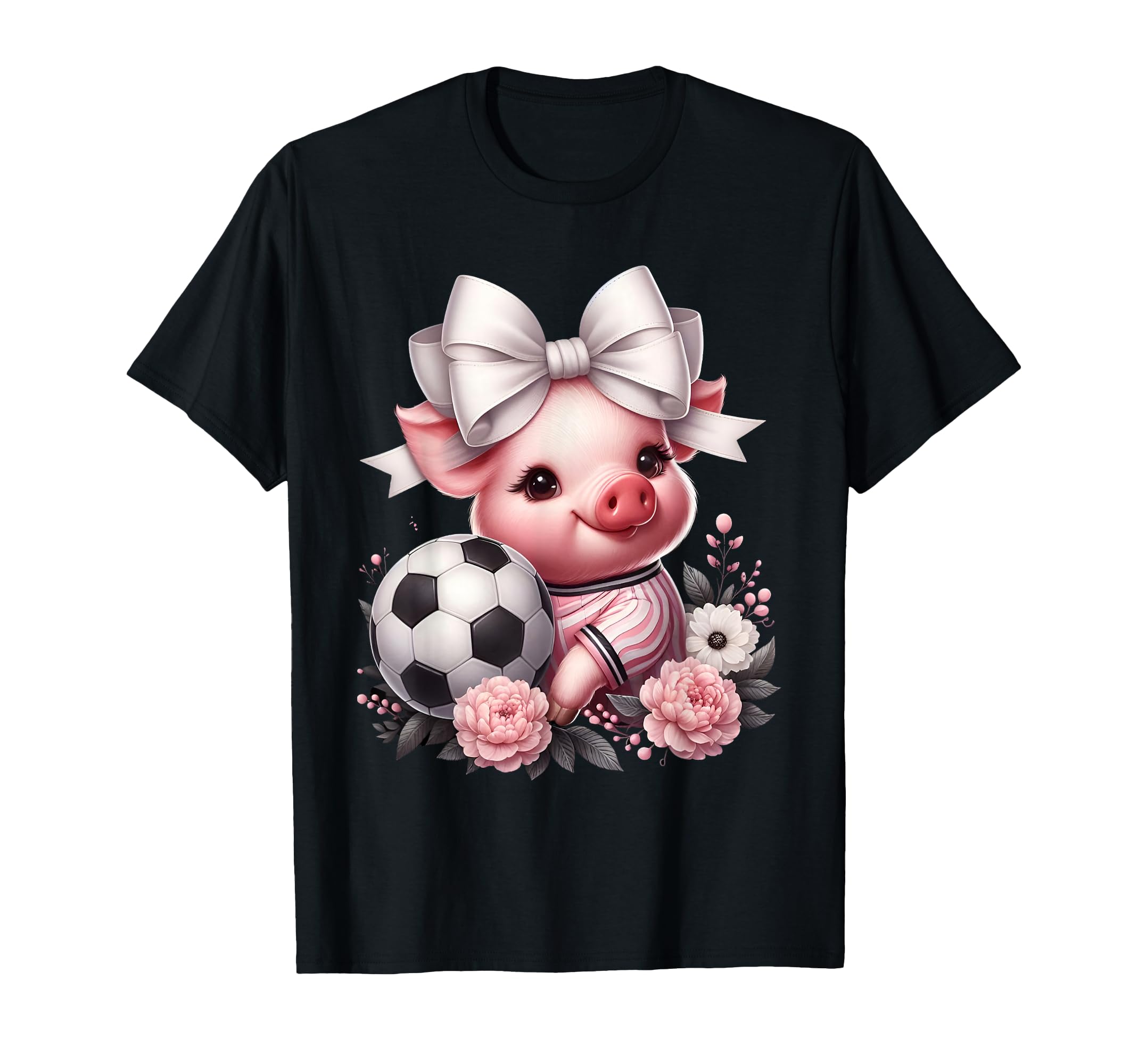 Pig White Coquette Bow Soccer Pig T-Shirt - Casual Everyday Wear Unisex - T-Shirt, Sweatshirt, Hoodie