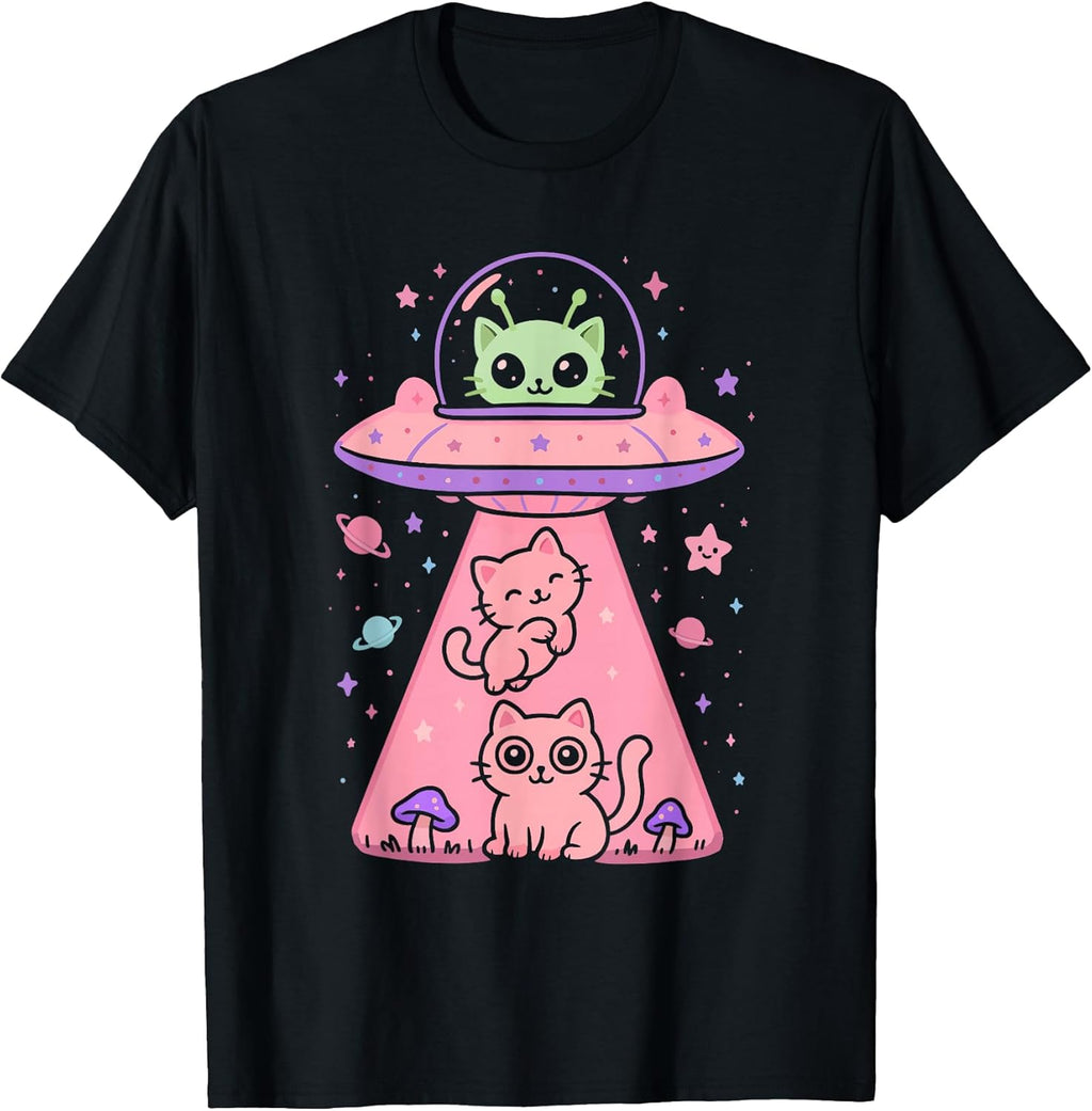 Cat UFO Cute Funny Kitty Kawaii Space Pink Spaceship - Adult & Kids T-Shirts, Sweatshirts & Hoodies apparel design preview 1