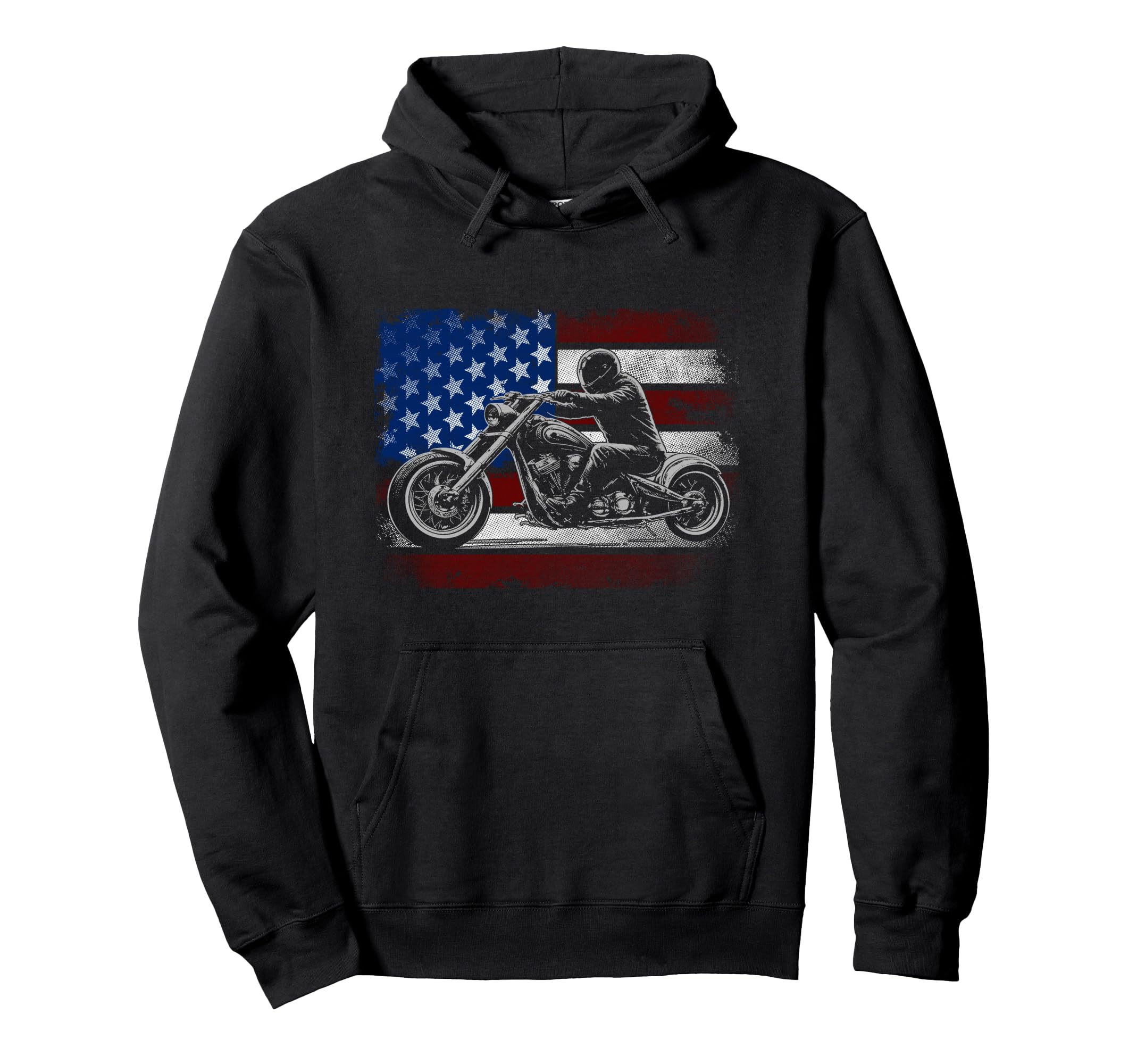 Motorcycle Usa Flag Biker Hoodie - Fun Novelty Design for Adults - T-Shirt, Sweatshirt, Hoodie