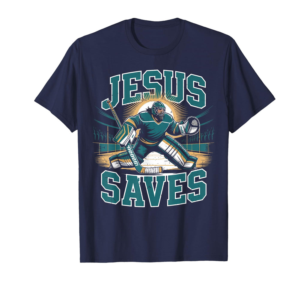 Christian Hockey Jesus Saves T-Shirt - Casual Everyday Wear for Adults - T-Shirt, Sweatshirt, Hoodie