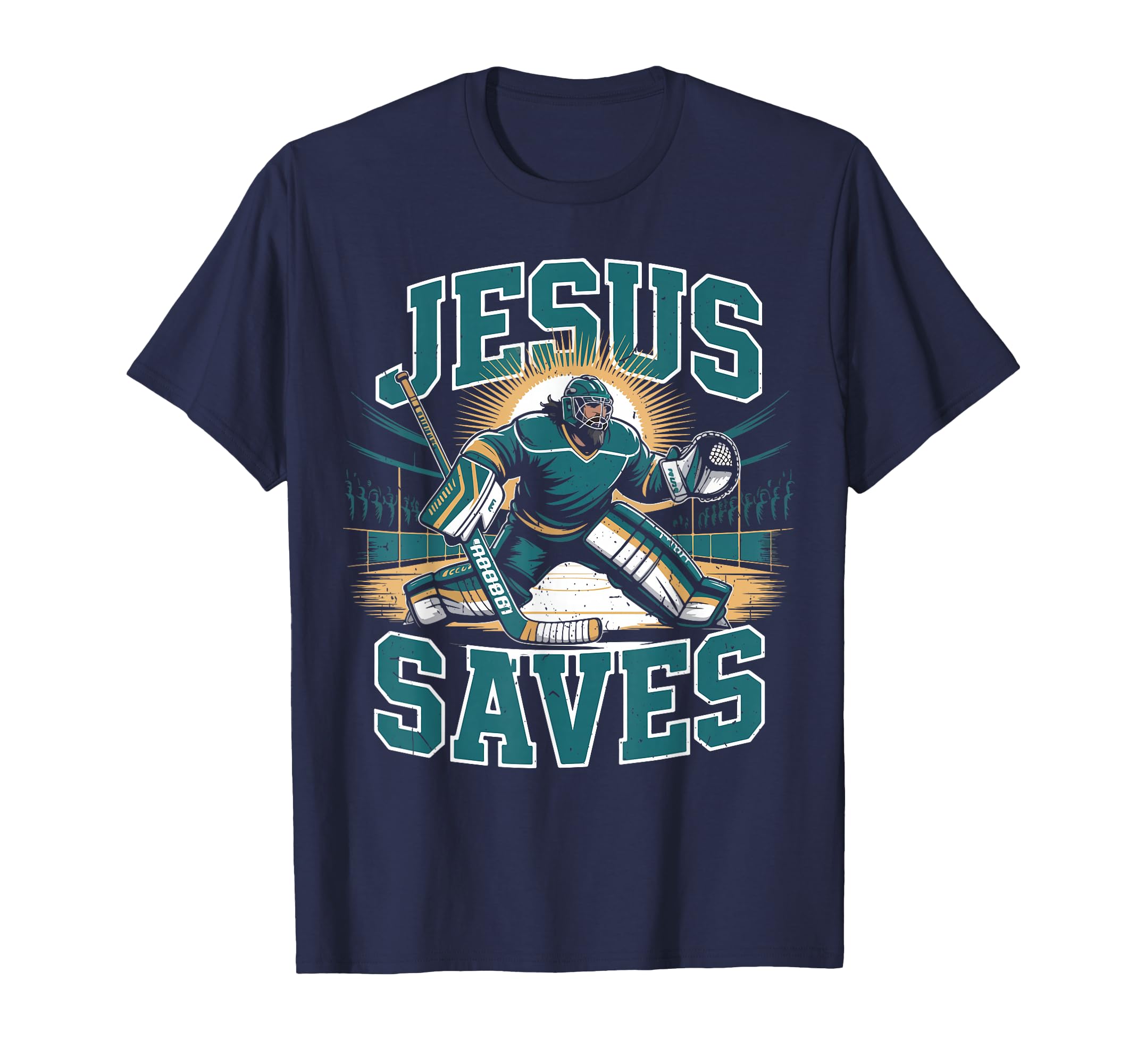 Christian Hockey Jesus Saves T-Shirt - Casual Everyday Wear for Adults - T-Shirt, Sweatshirt, Hoodie