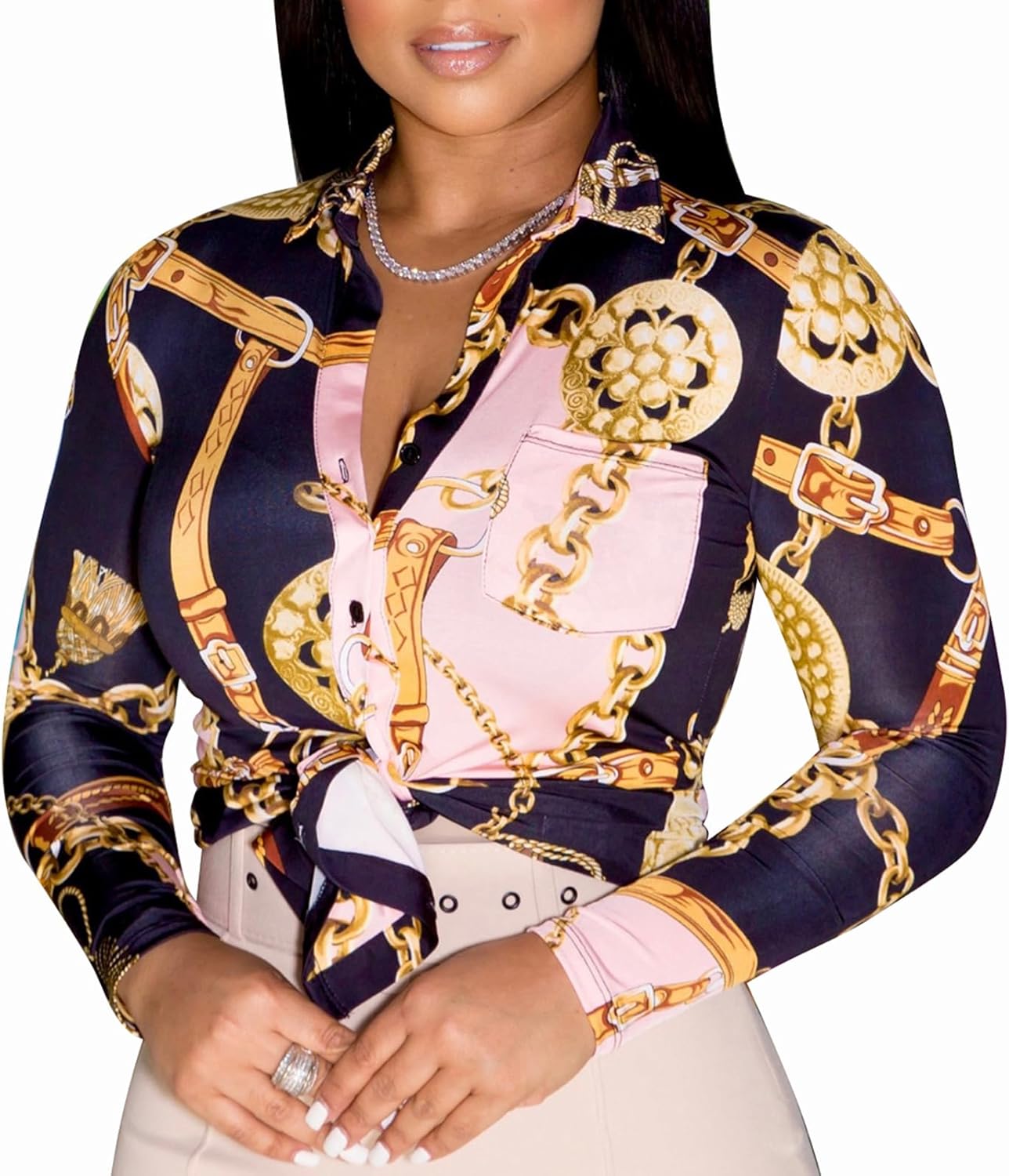 Buchona Blouses for Women Floral Print Button-Down - Adult & Kids T-Shirts, Sweatshirts & Hoodies apparel design preview 1