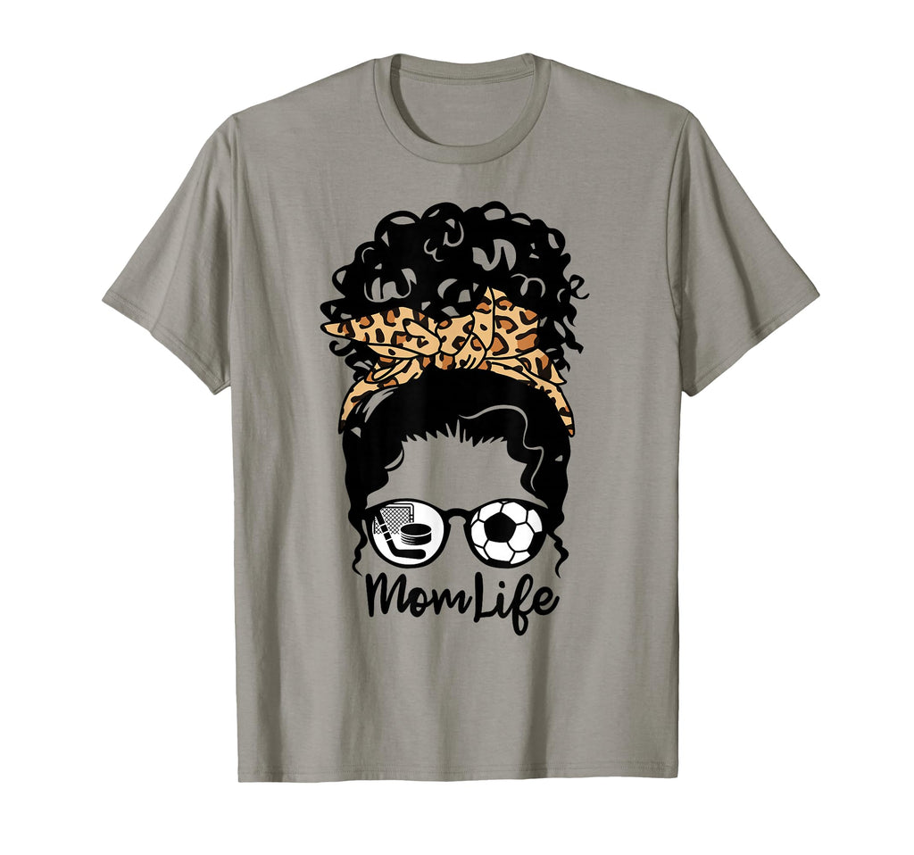Mom Life Messy Bun Curly Hair Hockey T-Shirt - Unique Graphic Unisex - T-Shirt, Sweatshirt, Hoodie