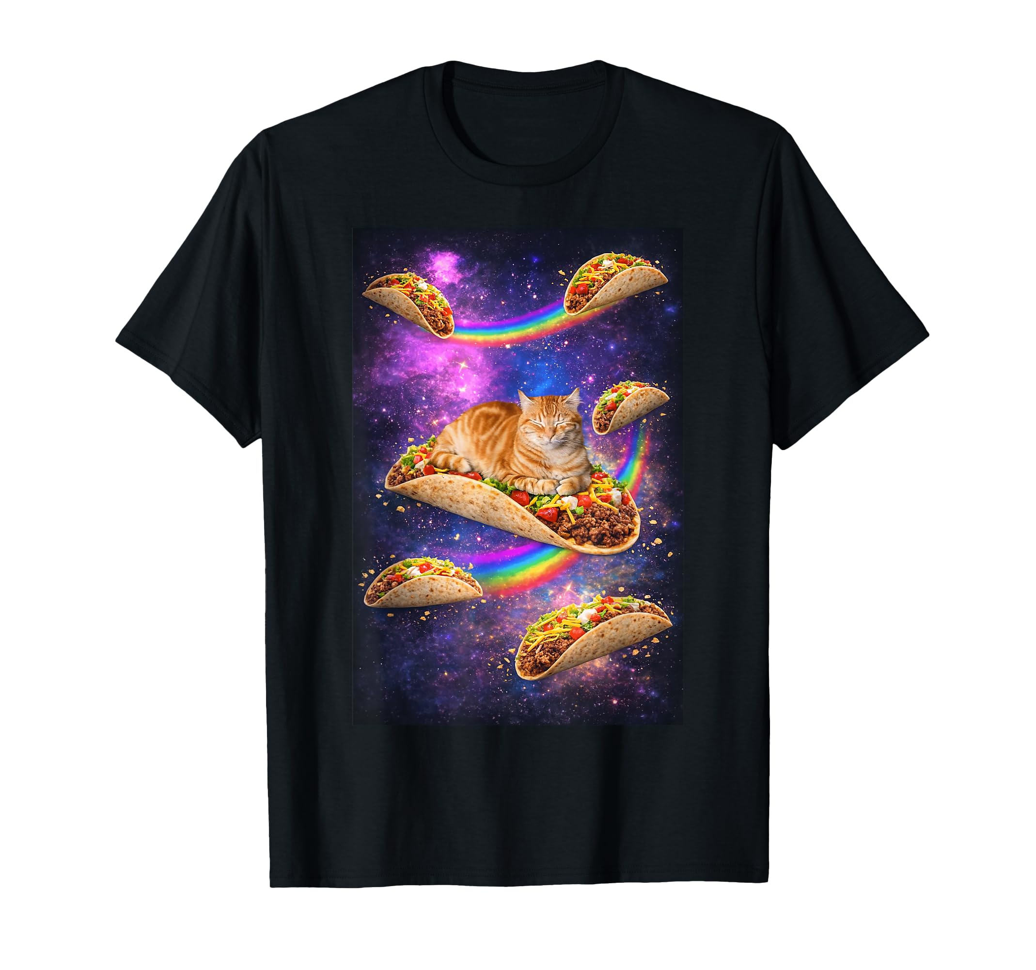 Cosmic Cat Taco Nap Space Rainbow Feline T-Shirt - Graphic Print Unisex - T-Shirt, Sweatshirt, Hoodie