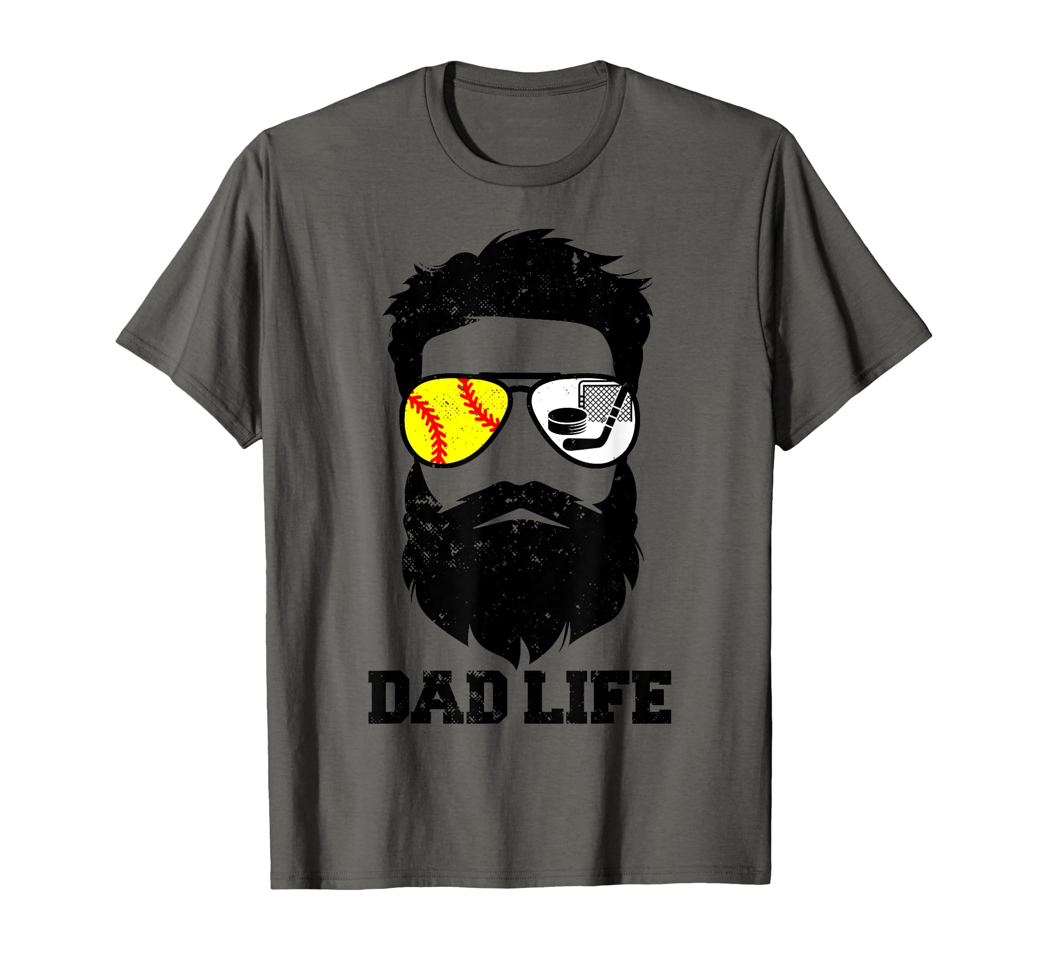 Softball Hockey Dad Messy Hair Beard T-Shirt - Trendy Graphic for Adults - T-Shirt, Sweatshirt, Hoodie
