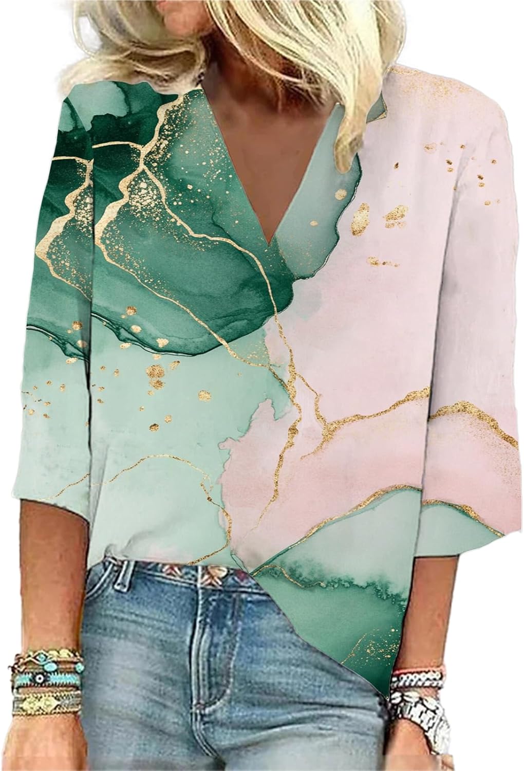 Boho 3/4 Length Sleeve Women Tops Floral Printed V - Adult & Kids T-Shirts, Sweatshirts & Hoodies apparel design preview 1