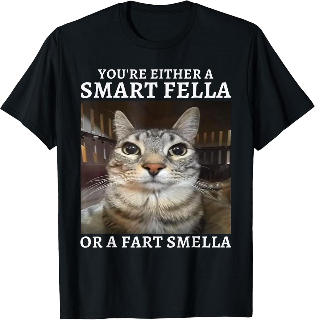 You're Either a Smart Fella or Fart Smella Funny Cat - Adult & Kids T-Shirts, Sweatshirts & Hoodies apparel design preview 1