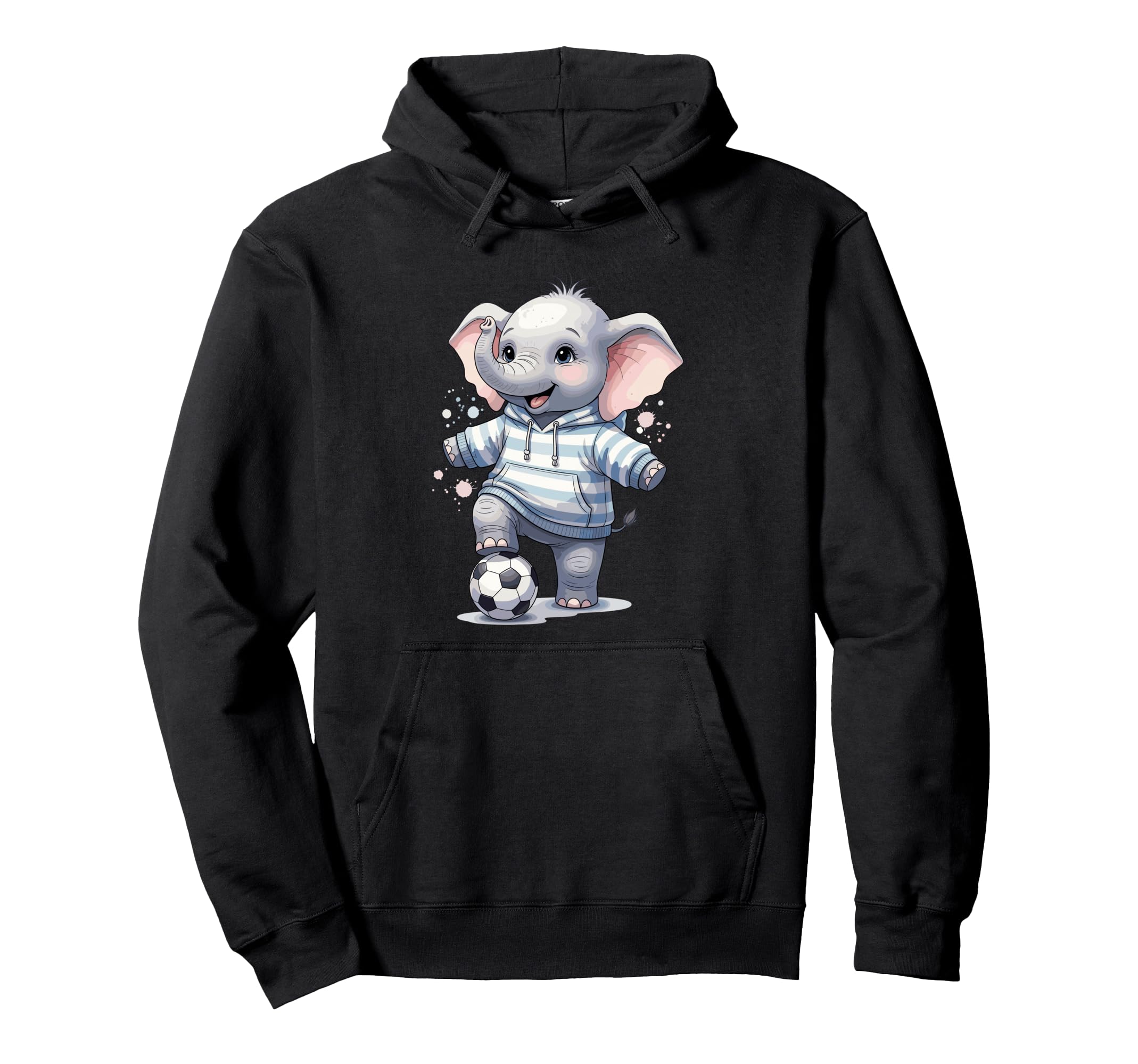 Elephant Soccer Player Striped Art Hoodie - Casual Everyday Wear Unisex - T-Shirt, Sweatshirt, Hoodie