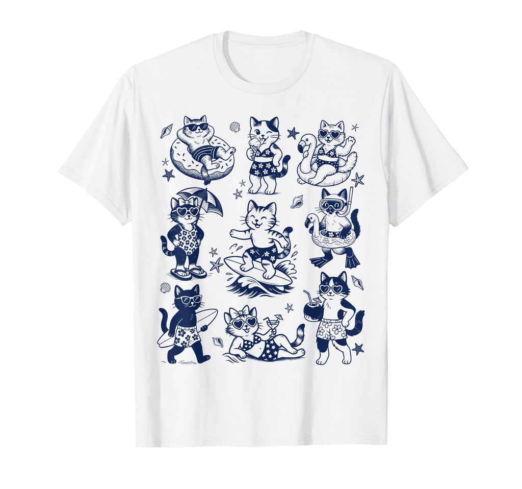 Cats Vacay Aesthetic Summer Silly T-Shirt - Fun Novelty Design for Adults - T-Shirt, Sweatshirt, Hoodie