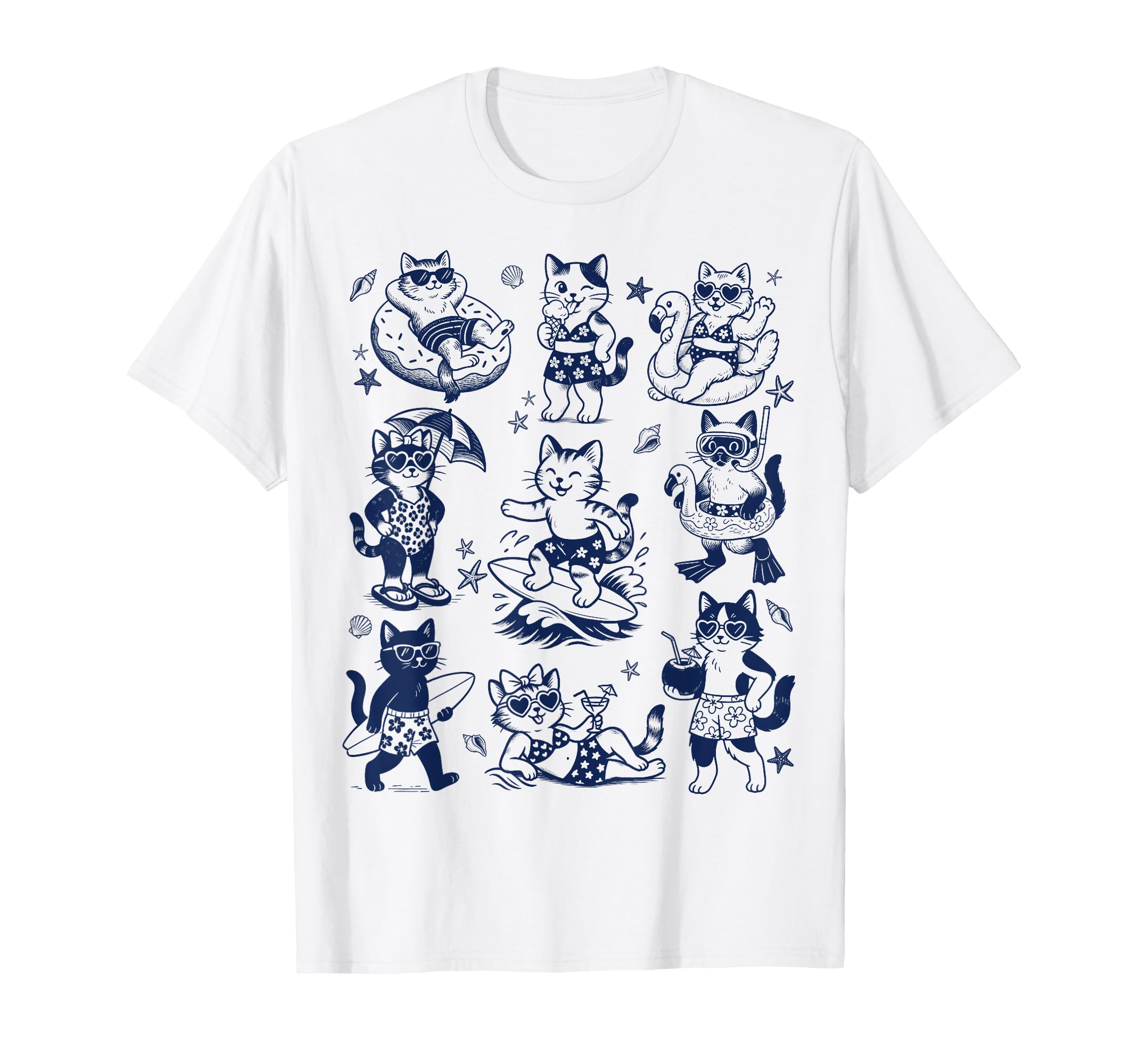 Cats Vacay Aesthetic Summer Silly T-Shirt - Fun Novelty Design for Adults - T-Shirt, Sweatshirt, Hoodie