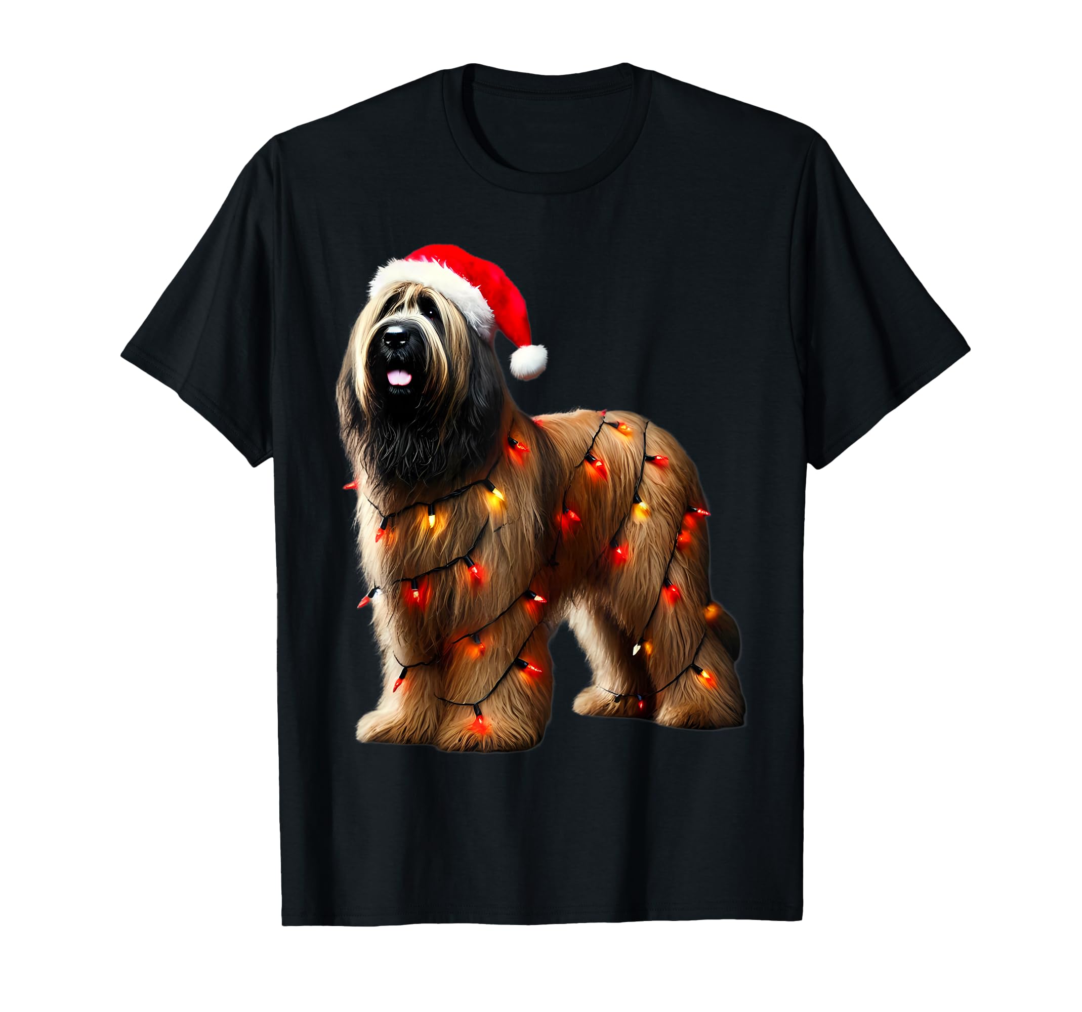 Briard Dog Santa Hat Lights Owner Mom T-Shirt - Unique Graphic Men Women - T-Shirt, Sweatshirt, Hoodie